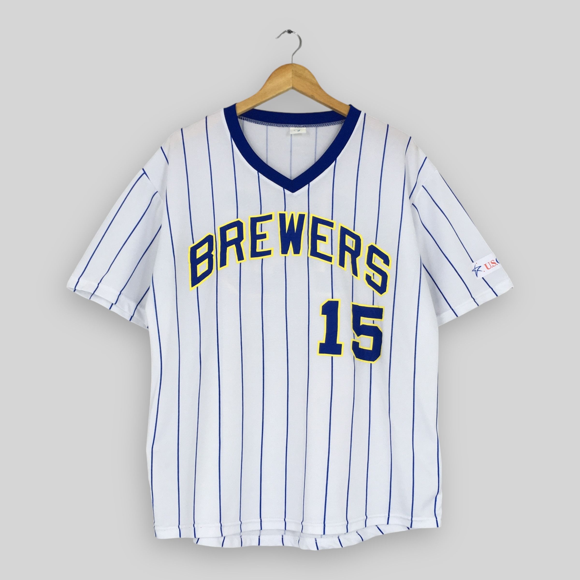 MLB × Majestic Vintage Milwaukee Brewers Baseball Striped Jersey Large Size US L / EU 52-54 / 3 - 1 Thumbnail