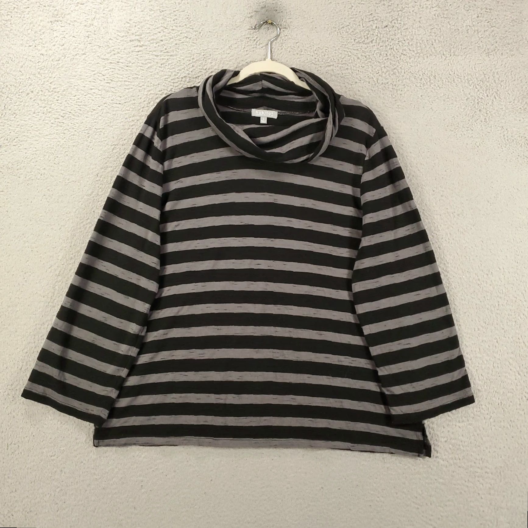 Habitat Habitat Blouse Tunic Womens Large Gray Black Striped Long Sleeve Cowl Neck Size L / US 10 / IT 46 - 2 Thumbnail