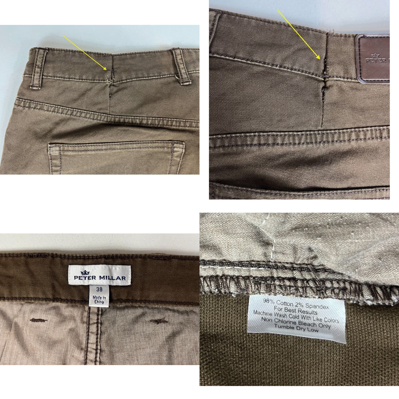 Peter Millar Peter Millar Crown Vintage Five-Pocket Pants Men’s 38x30 Canvas Chino Green Brown Straight Front Regular 98% Cotton 2% Spandex Size US 38 / EU 54 - 8 Thumbnail