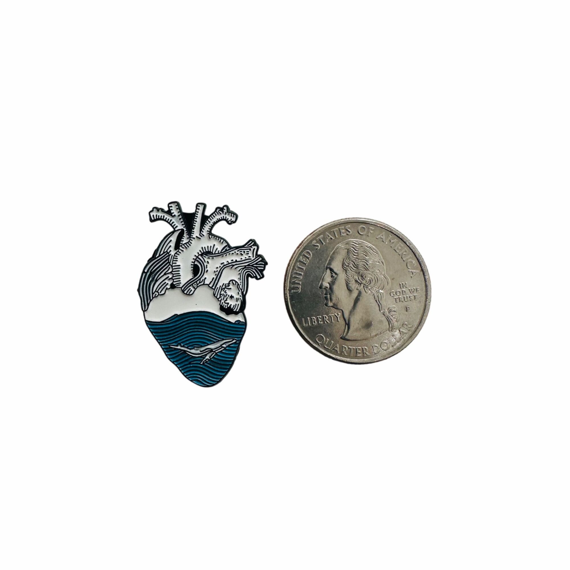 Other Heart Enamel Pin White Blue Ocean Wave Anatomical Jewelry Br Size ONE SIZE - 4 Thumbnail