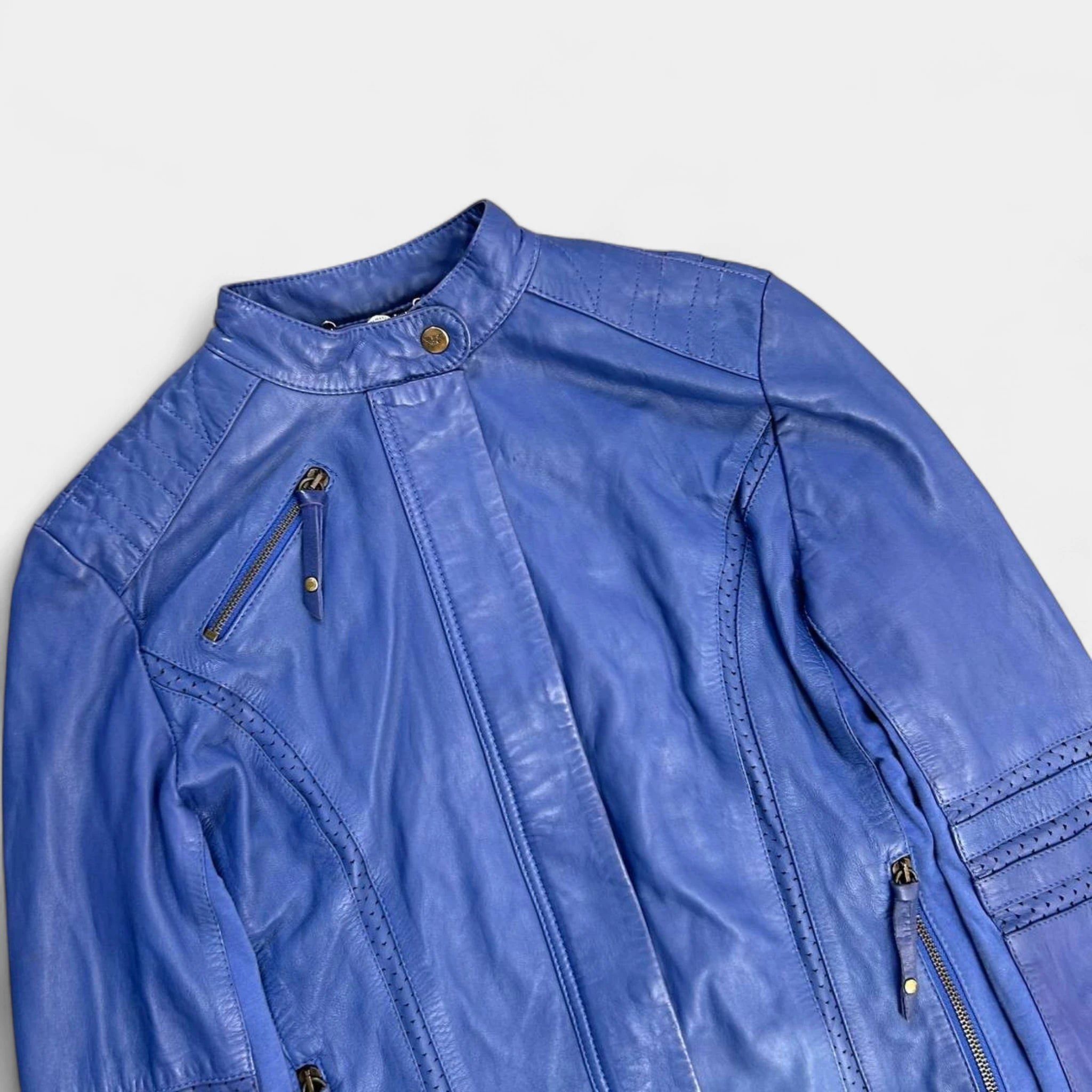 Armani Armani Jeans Leather Blue Biker Jacket Size US XS / EU 42 / 0 - 2 Thumbnail