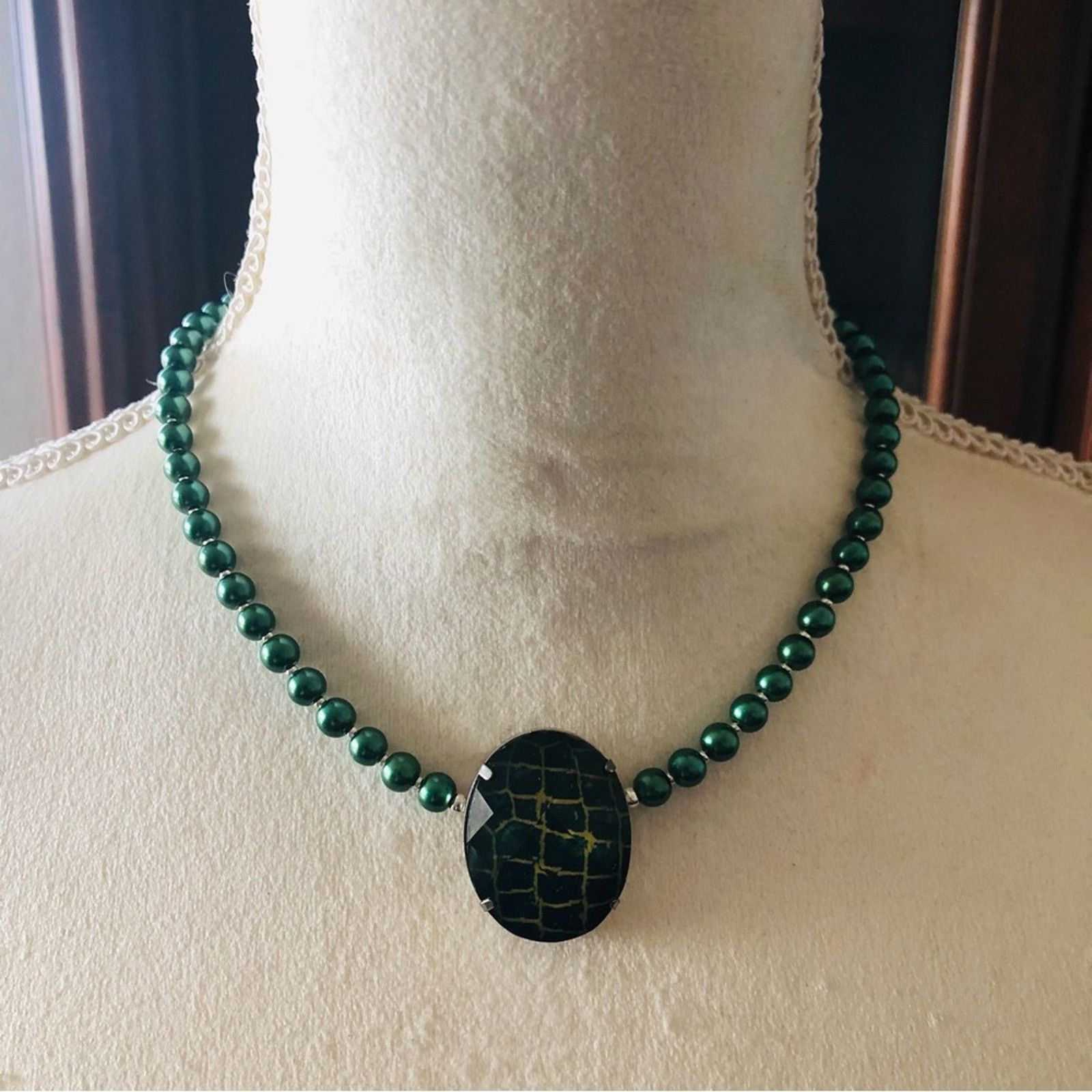 Handmade Handcrafted repurpose animal print stone Pearl necklace Size ONE SIZE - 3 Thumbnail