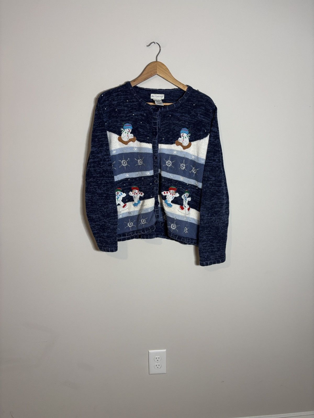 Vintage Vintage White Stag Winter Snowman Button Up Cardigan Sweater Size XL / US 12-14 / IT 48-50 - 1 Thumbnail