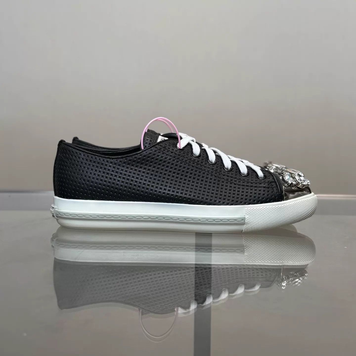 Miu Miu MIU MIU Rhinestone Leather Sneaker 38.5 99 Size US 8 / IT 38 - 4 Thumbnail