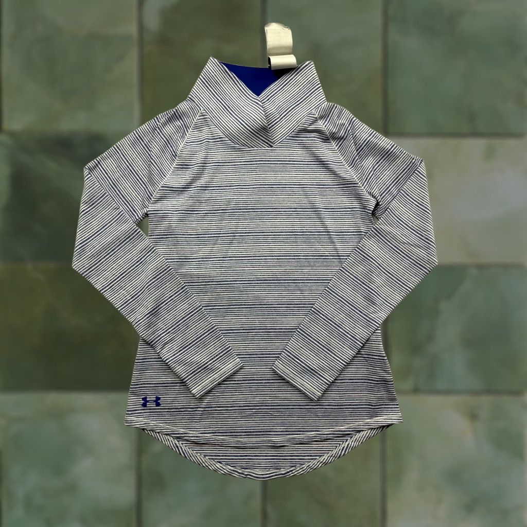 Under Armour Under Armour Womens Small Blue Striped Shirt Long Sleeve Funnel Neck Lightweight Size S / US 4 / IT 40 - 1 Thumbnail
