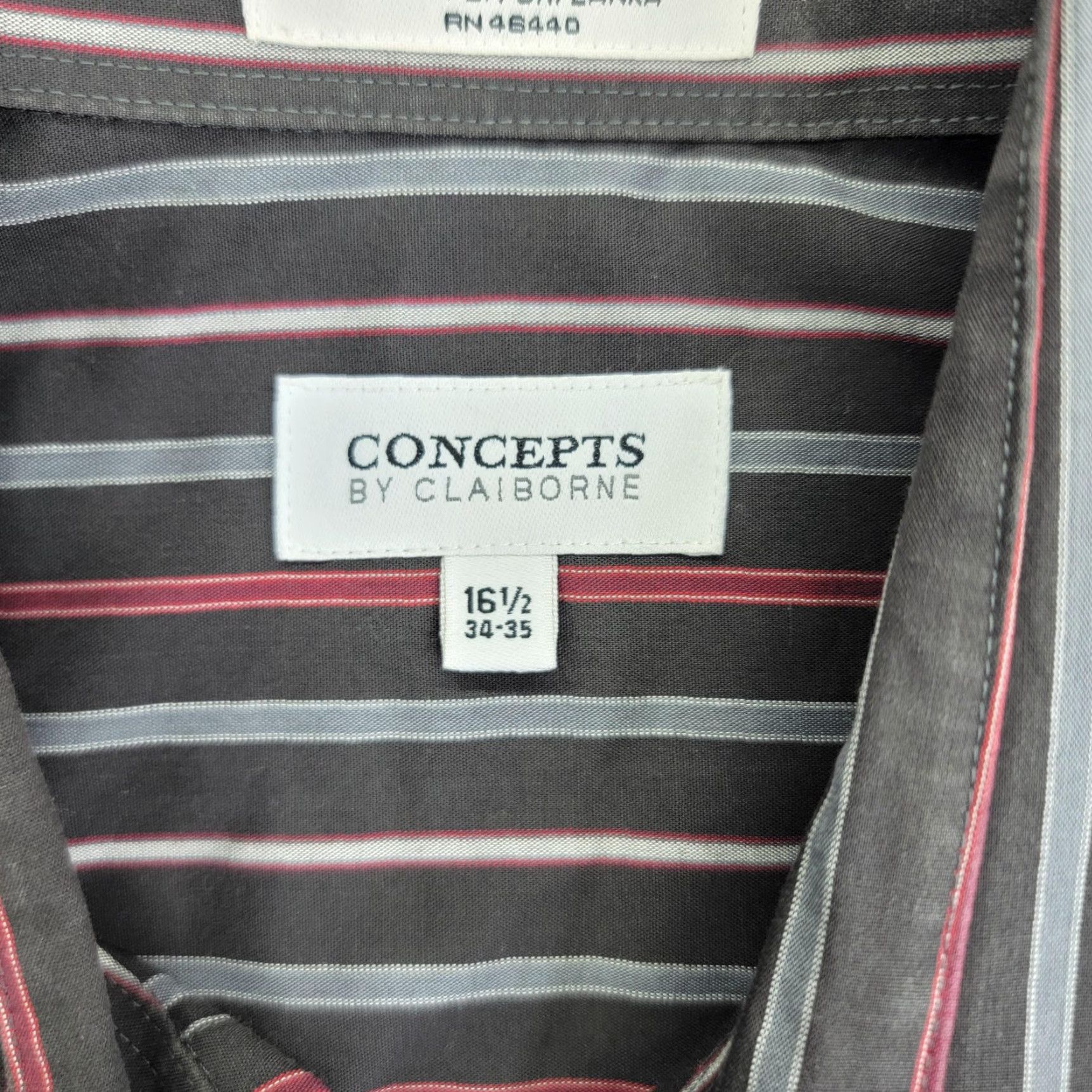 Vintage VINTAGE Concepts by Claiborne Dress Shirt Mens 16.5 34-35 Gray Red Striped Wrinkle Free Size 46R - 4 Thumbnail