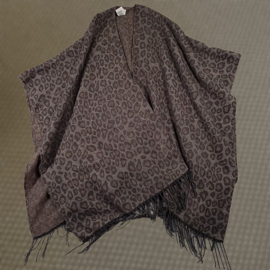 Vintage Woolrich Shawl Poncho Womens One Size Brown Leopard Animal Print Fringe Wrap Size ONE SIZE - 1 Thumbnail