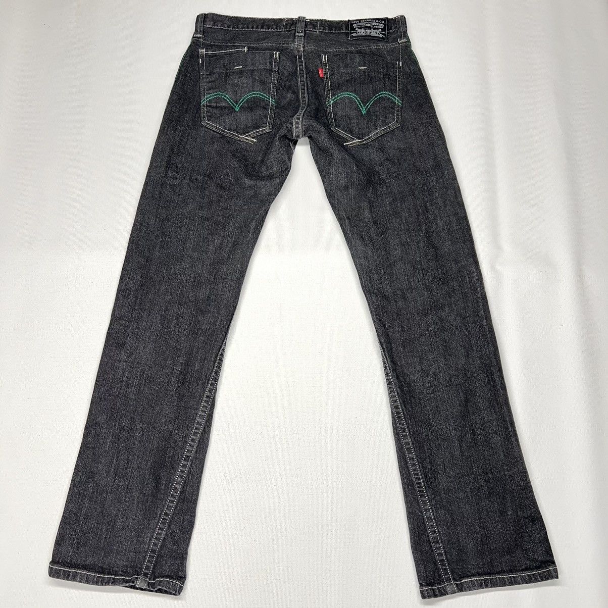 Levi's Levis Slim Straight Jeans Black Green Stitch Pockets Denim Size US 33 - 1 Thumbnail
