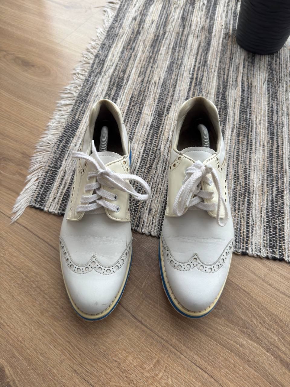 Prada PRADA WOOMEN’S WHITE LEATHER WINGTIP LACE UP OXFORD SHOES Size US 7.5 / IT 37.5 - 4 Thumbnail