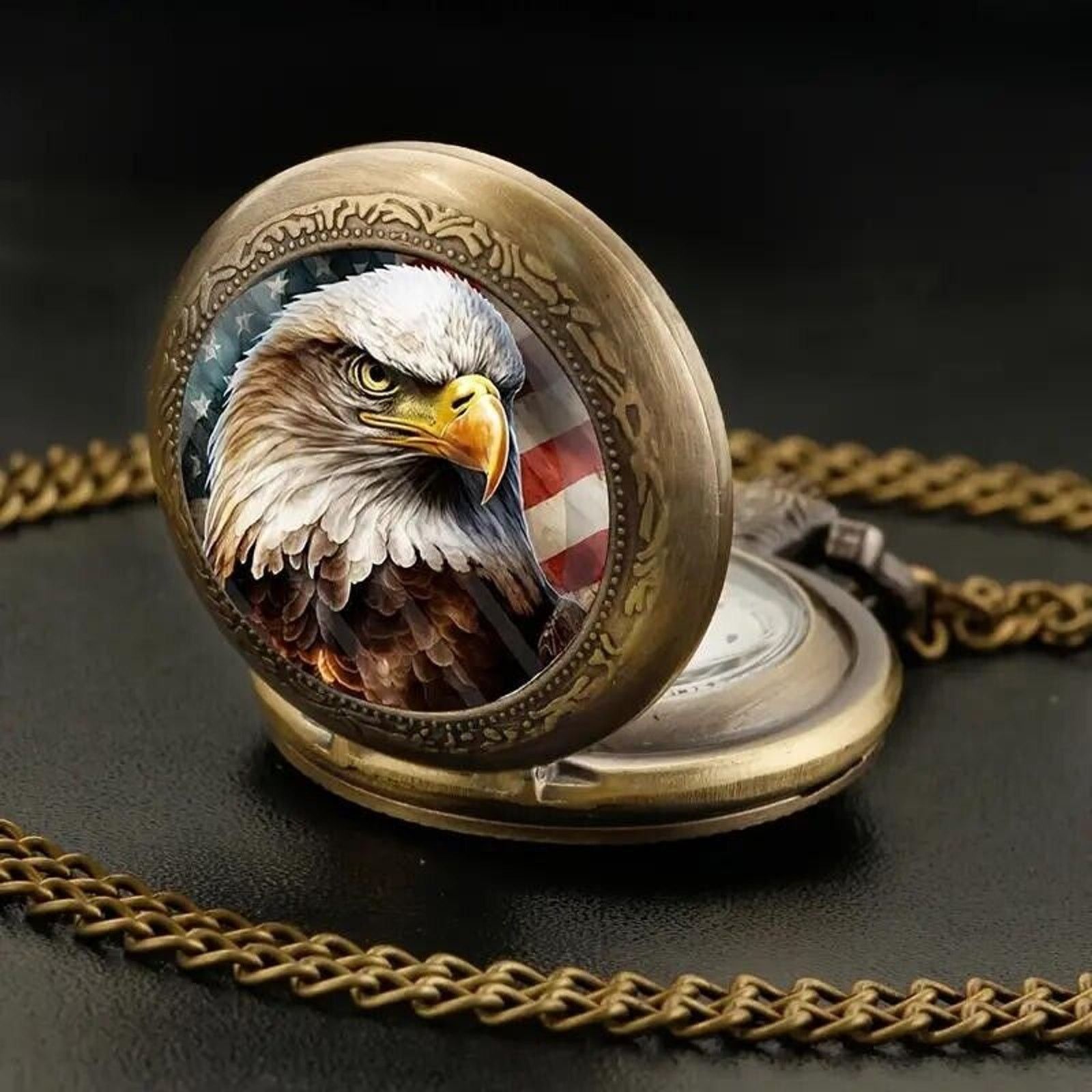 Other American Flag & Bald Eagle Quartz Pocket Watch • 32" Chain Size ONE SIZE - 2 Thumbnail
