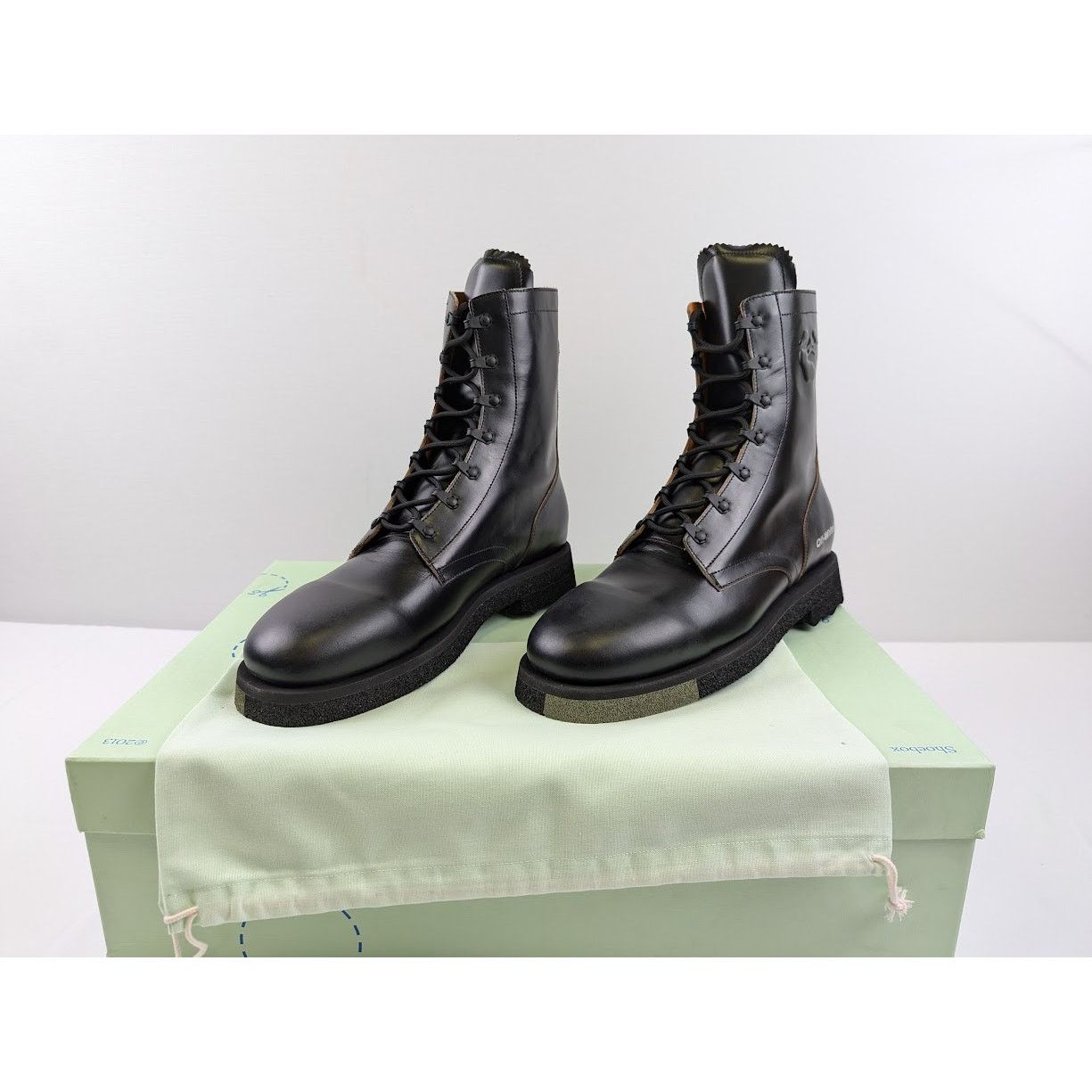 Off-White o1rshd1 Leather Sponge Combact Boots in Black Size US 12 / EU 45 - 22 Thumbnail
