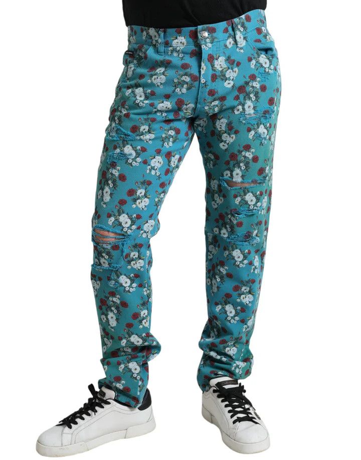 Dolce & Gabbana o1y0125 Floral Print Logo Jeans in Blue Size US 32 / EU 48 - 3 Thumbnail