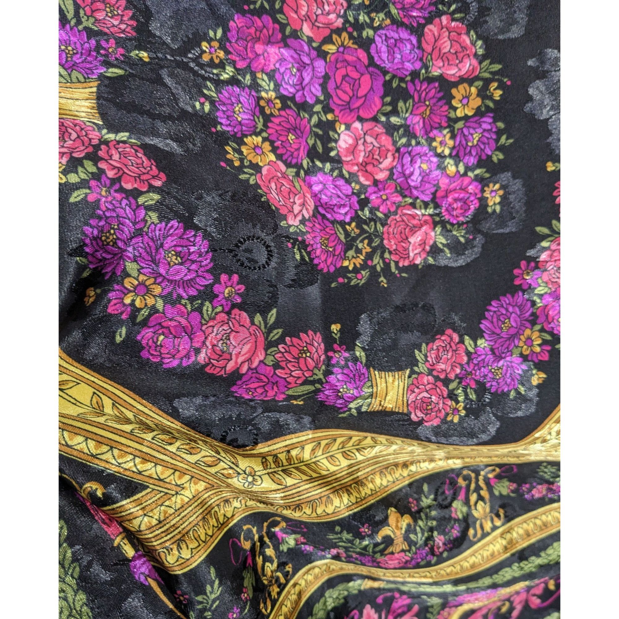 Other Vintage Floral Embossed Scarf 34"x34" Ornate Black Gold Pink Size ONE SIZE - 9 Thumbnail
