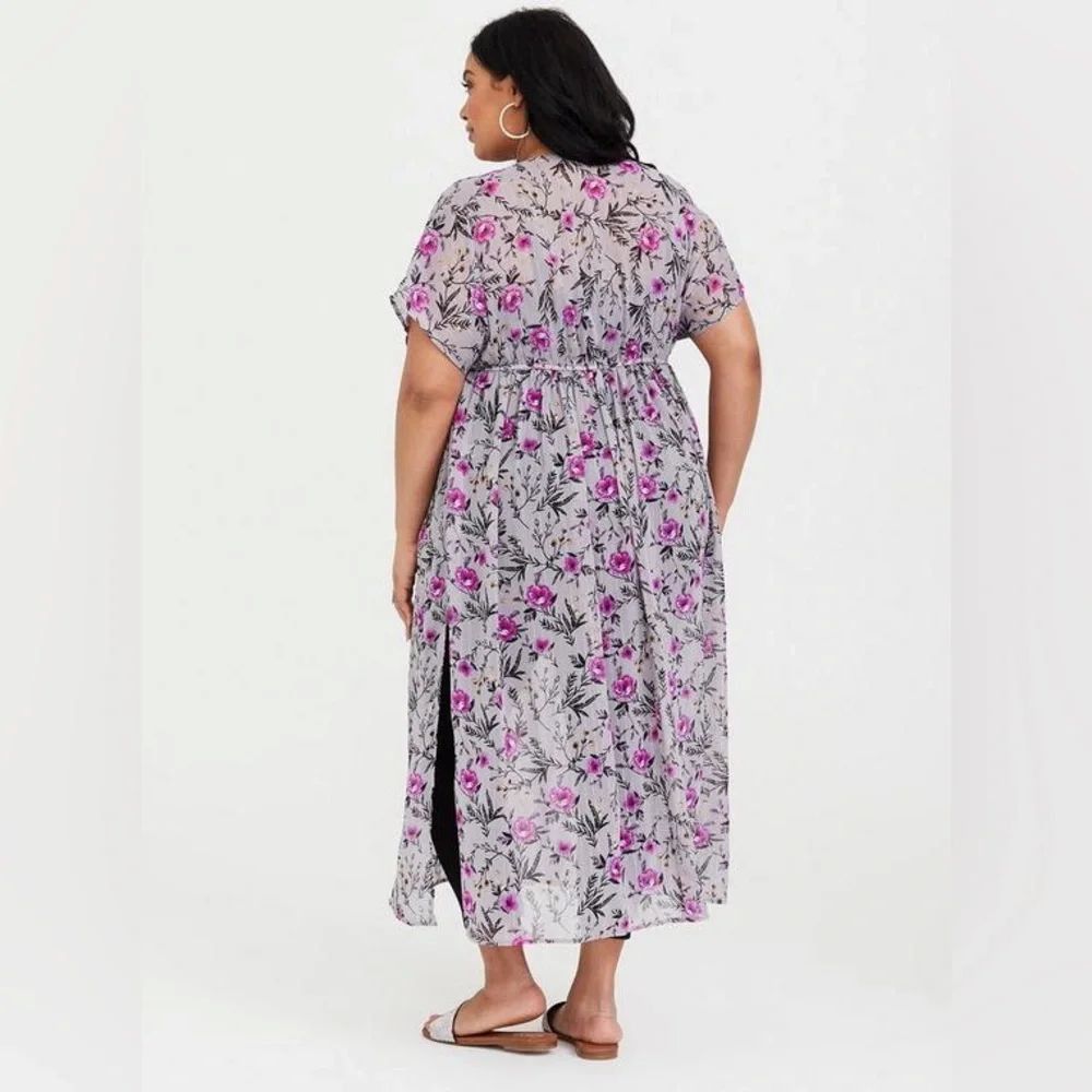 Torrid Torrid Kimono Grey Floral Lurex Duster Swim Cover Up 1/2 Size XXL / US 16-18 / IT 52-54 - 3 Thumbnail