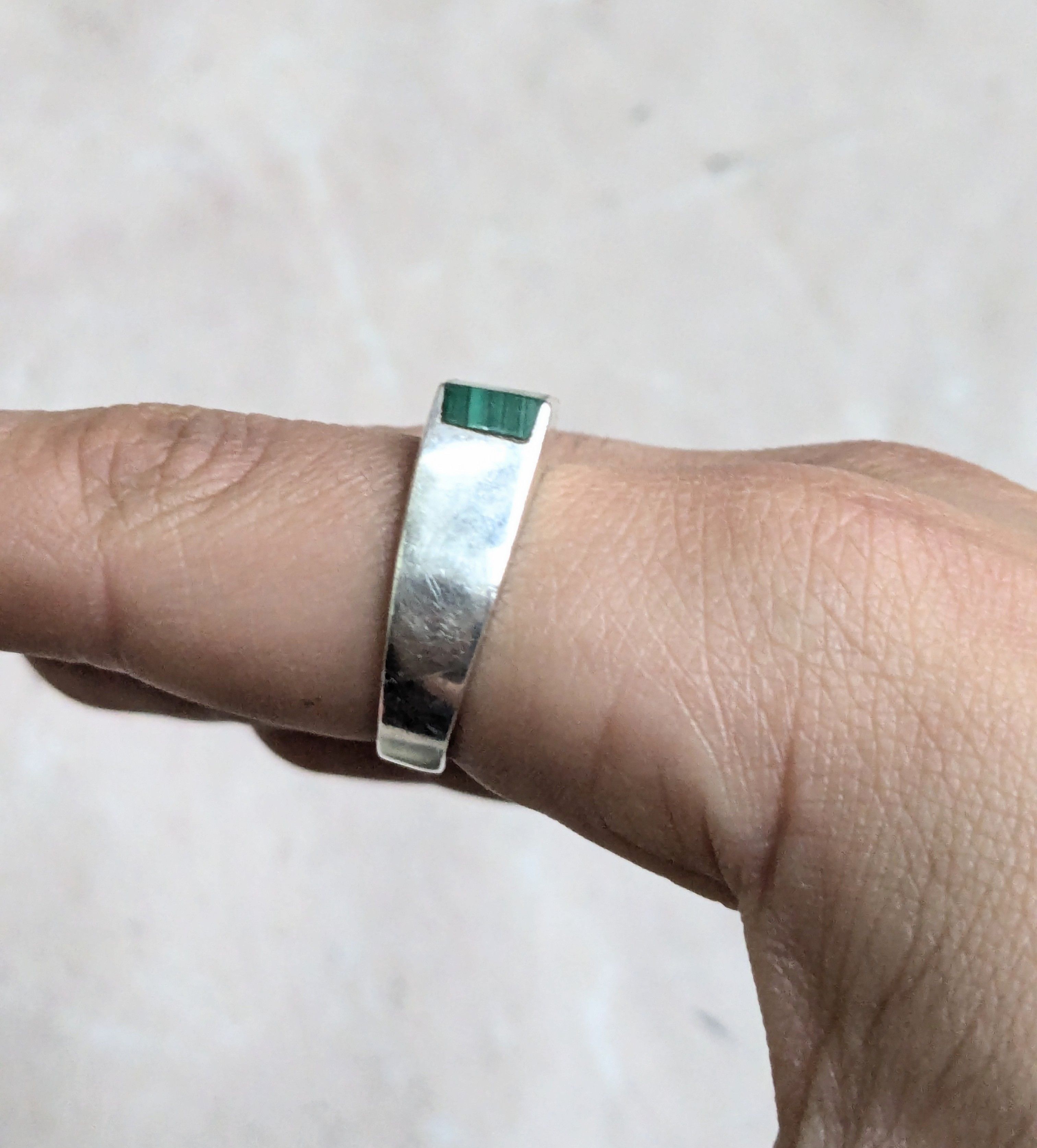 Sterling Silver Vintage Sterling Silver Ring Green Malachite 12 Taxco Size ONE SIZE - 12 Thumbnail
