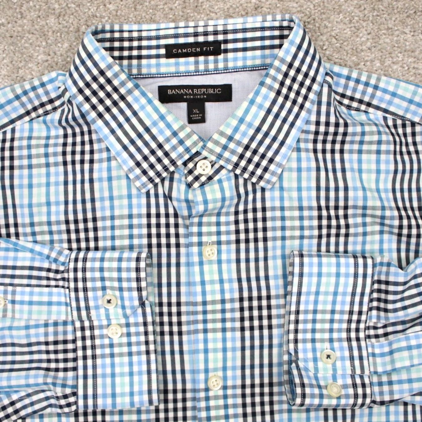 Banana Republic Banana Republic Shirt Mens XL Blue Camden Fit Non-Iron Cotton Long Sleeve Button Up Shirt-Blue White Plaid Size US XL / EU 56 / 4 - 2 Thumbnail