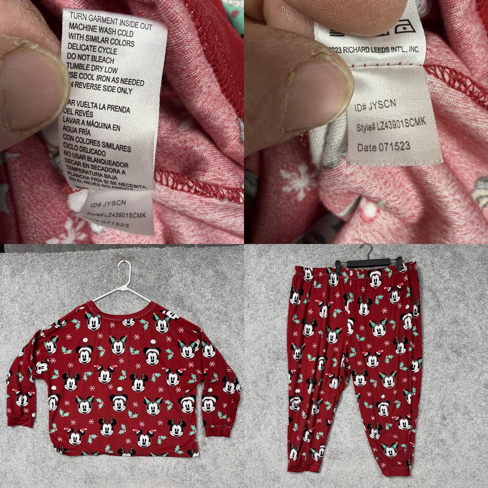 Disney VINTAGE Disney Mickey Mouse Pajama Set Womens 3X Red Fleece Christmas Holiday Sleepwear Size ONE SIZE - 8 Thumbnail