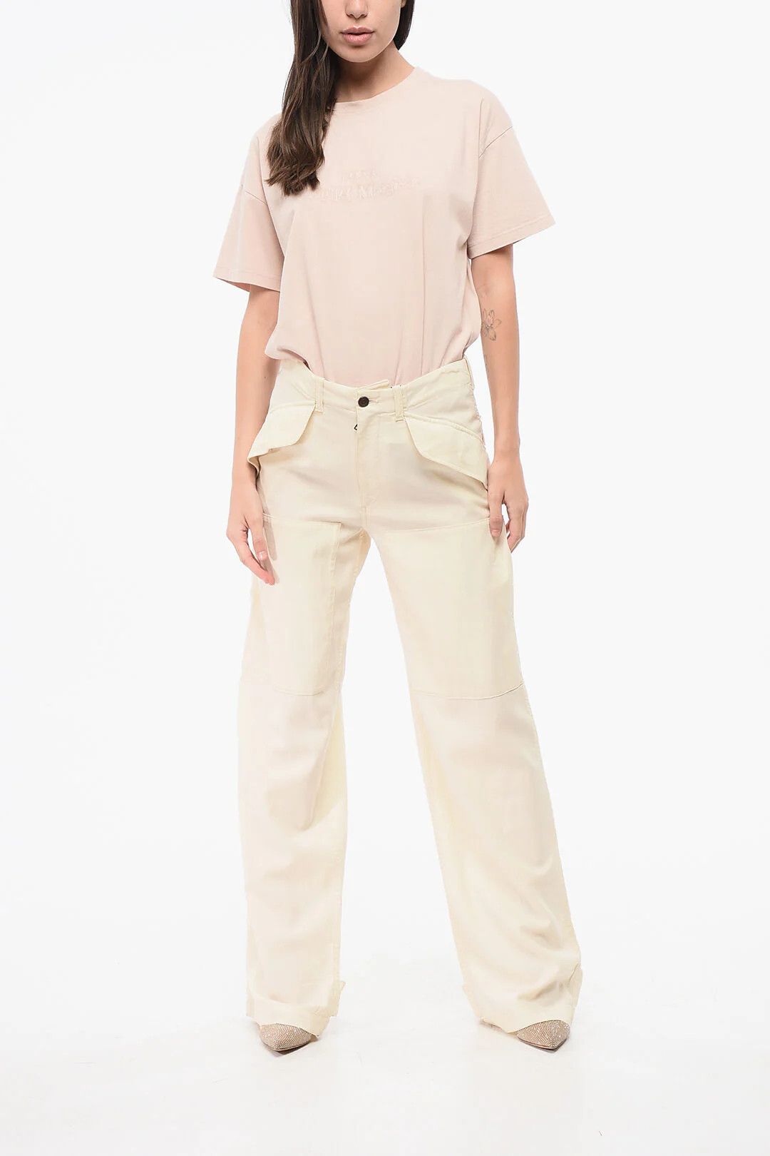 Etro og1mm0326 Virgin Wool Wide-Leg Pant in Beige Size 26" / US 2 / IT 38 - 4 Thumbnail