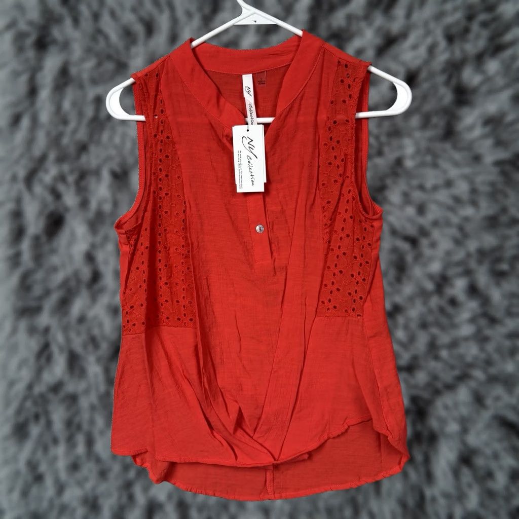 Vintage NY Collection Blouse Shirt Womens S Peasant Gauzy Eyelet Lightweight Popover Boho Resort Red Slim Eyelet Beach Bohemian Vacay Womens Size S / US 4 / IT 40 - 1 Thumbnail