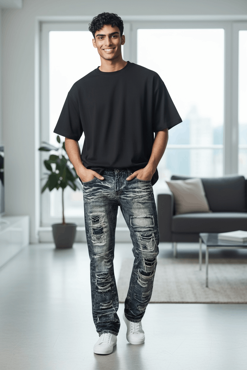 LOWBOX LOWBOX Distressed Denim Punk Rock Undercover Inspired💥 Size US 32 / EU 48 - 1 Thumbnail