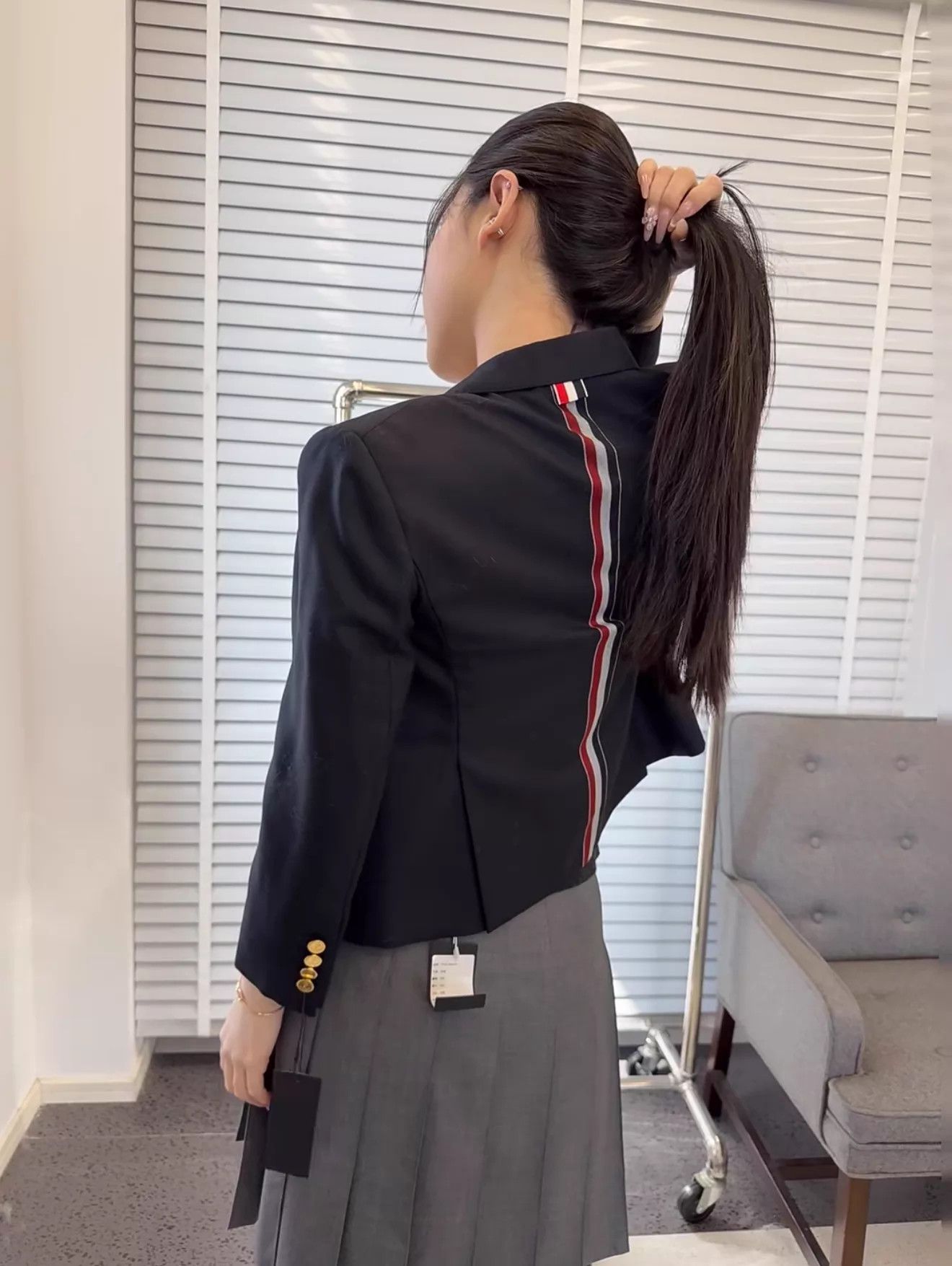Thom Browne Thom Browne Women's Navy Gold Button Short Jacket Stripe Size M / US 6-8 / IT 42-44 - 8 Thumbnail