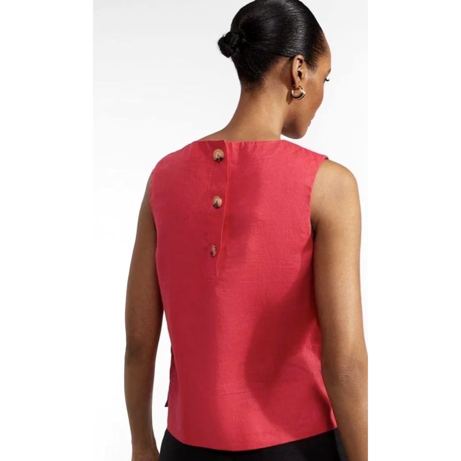 Vintage VINTAGE Hobbs London Shirt Womens US 2 Rouge Pink Malindi Linen Sleeveless Back Button Size XS / US 0-2 / IT 36-38 - 2 Thumbnail