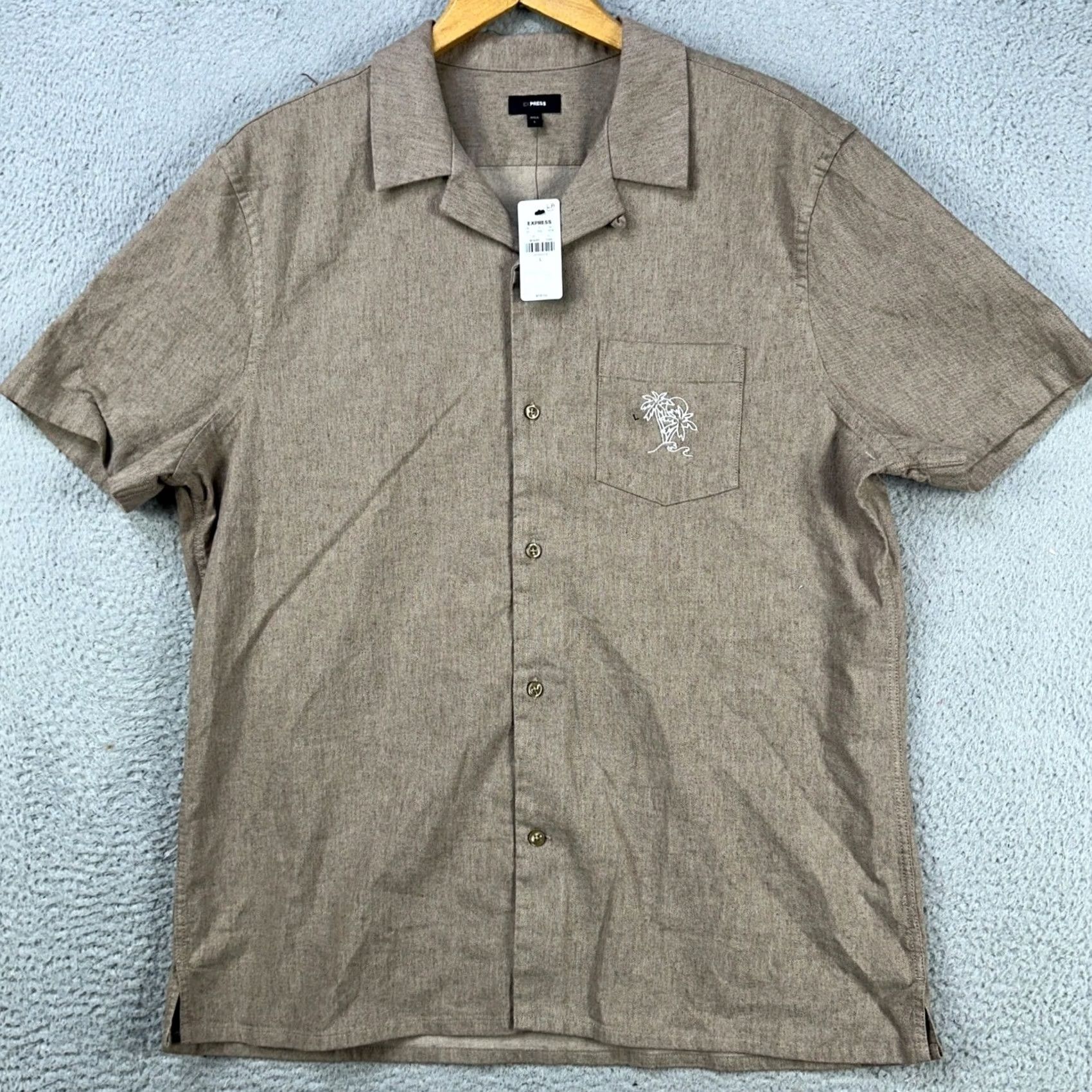 Express Express Mens Large Brown Linen Blend Button Up Shirt Pocket Stretch Casual NEW Size US L / EU 52-54 / 3 - 3 Thumbnail