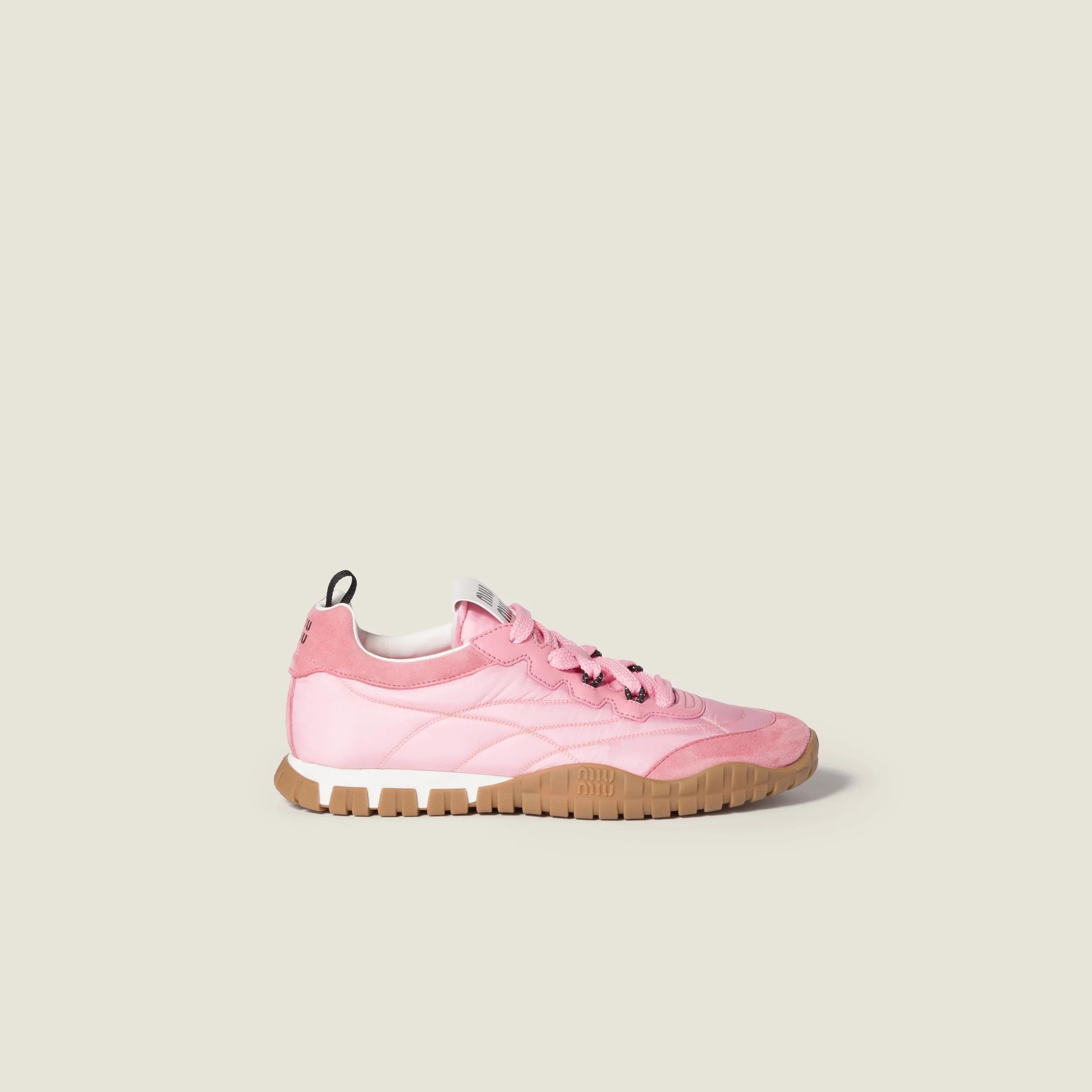 Miu Miu o1B3y1r0526 Tyre Technical Fabric And Suede Sneakers in Pink Size US 7 / IT 37 - 1 Thumbnail
