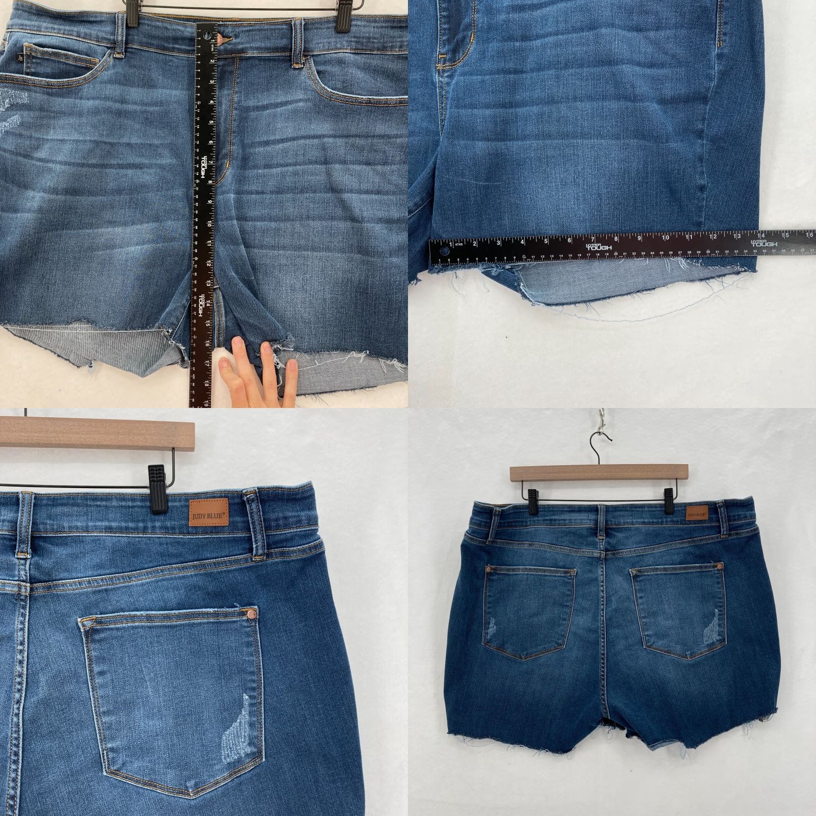 Denime Judy Blue Shorts Women's 24W Slit Cut-Off Denim Distressed Stretch Blue Relaxed Fit 5-Pocket Casual/Workwear Size 42" / US 20 - 8 Thumbnail