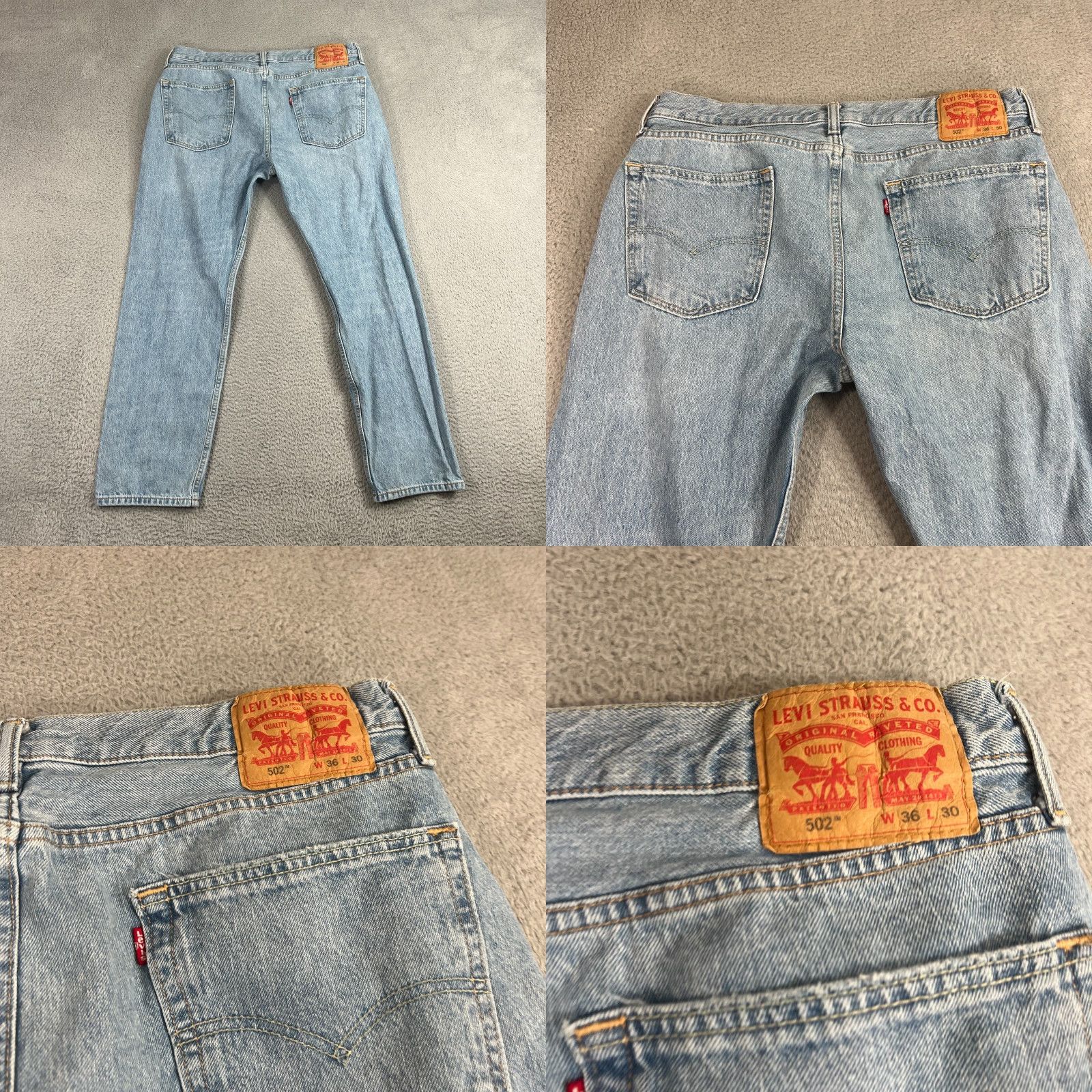 Levi's Levis 502 Taper Fit Jeans Mens Light Wash 36x30 Blue Denim 5-Pocket Levi's 500 Series Regular Mid Rise Cotton Blend Zip Size US 36 / EU 52 - 10 Thumbnail
