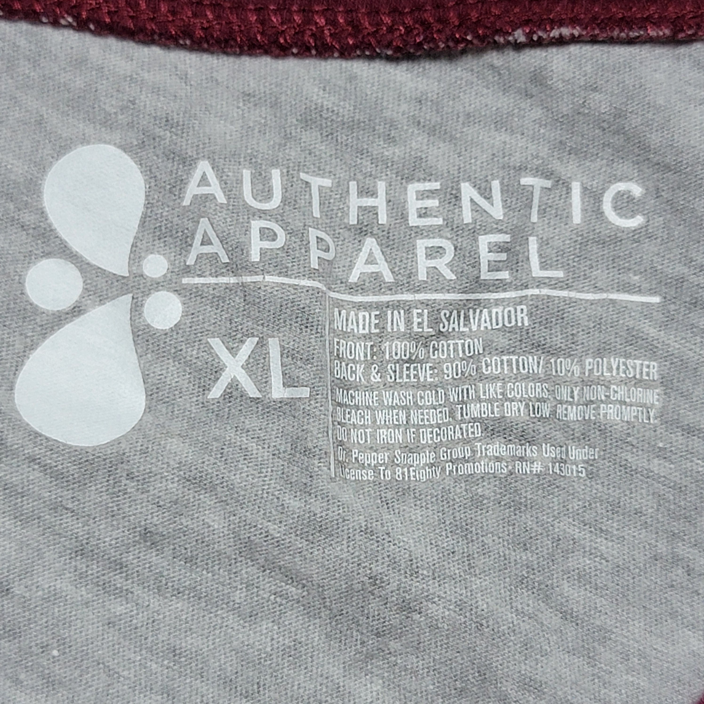 Other Authentic Apparel Dr Pepper SS Burgundy & Grey Tee - Size XL Size XL / US 12-14 / IT 48-50 - 4 Thumbnail
