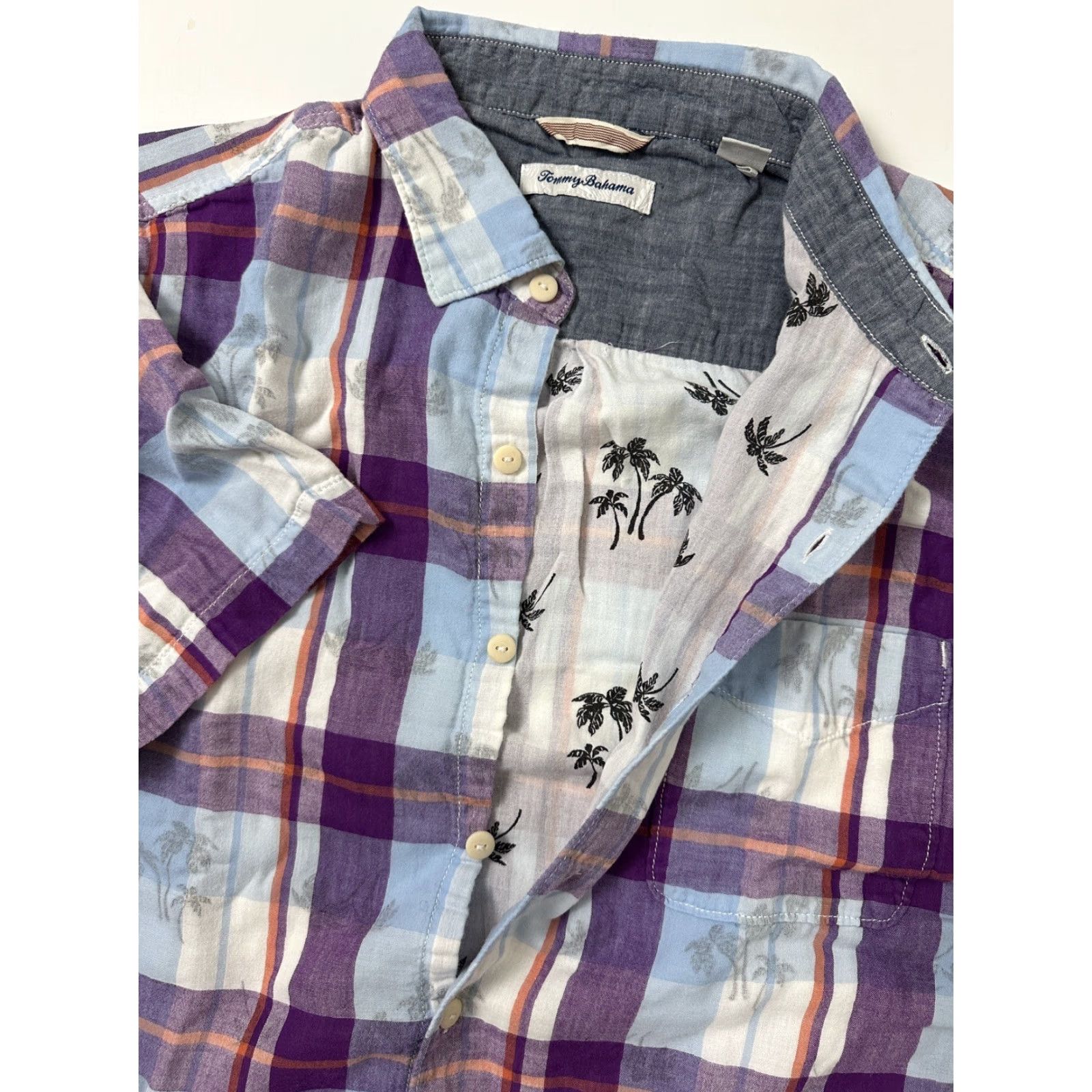 Tommy Bahama VINTAGE Tommy Bahama Shirt Men Large Double-Cloth Hawaiian Beach Palm Trees Plaid Cotton Size US L / EU 52-54 / 3 - 2 Thumbnail