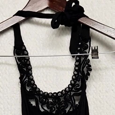 Vintage VINTAGE? No. Black Beaded Embroidered Sleeveless Tunic Top Y2K Boho Gothic Fairy Grunge Small Size S / US 4 / IT 40 - 7 Thumbnail