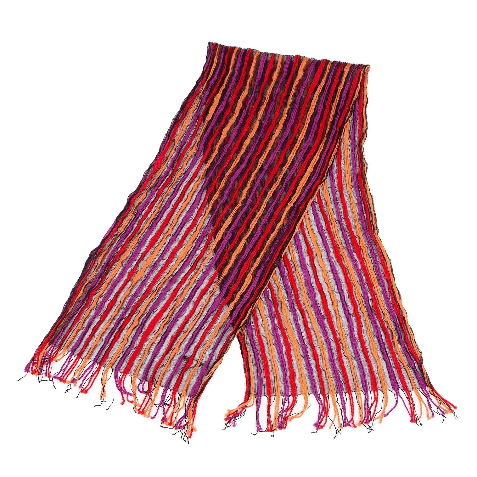Issey Miyake Sheer Stripe Fringe Stole in Black Multi Color Size ONE SIZE - 1 Thumbnail