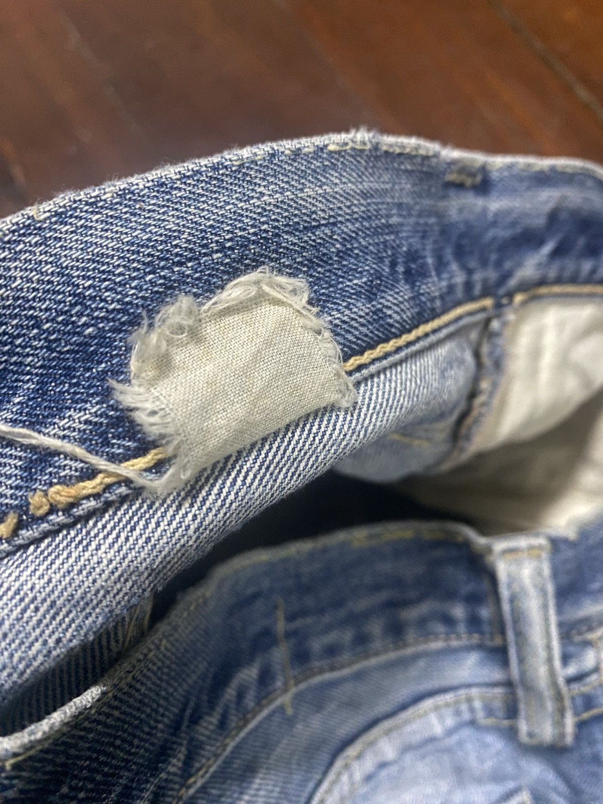 Sugar Cane Vintage sugar cane denime mud wash wide bootcut distressed Size 31" - 18 Thumbnail