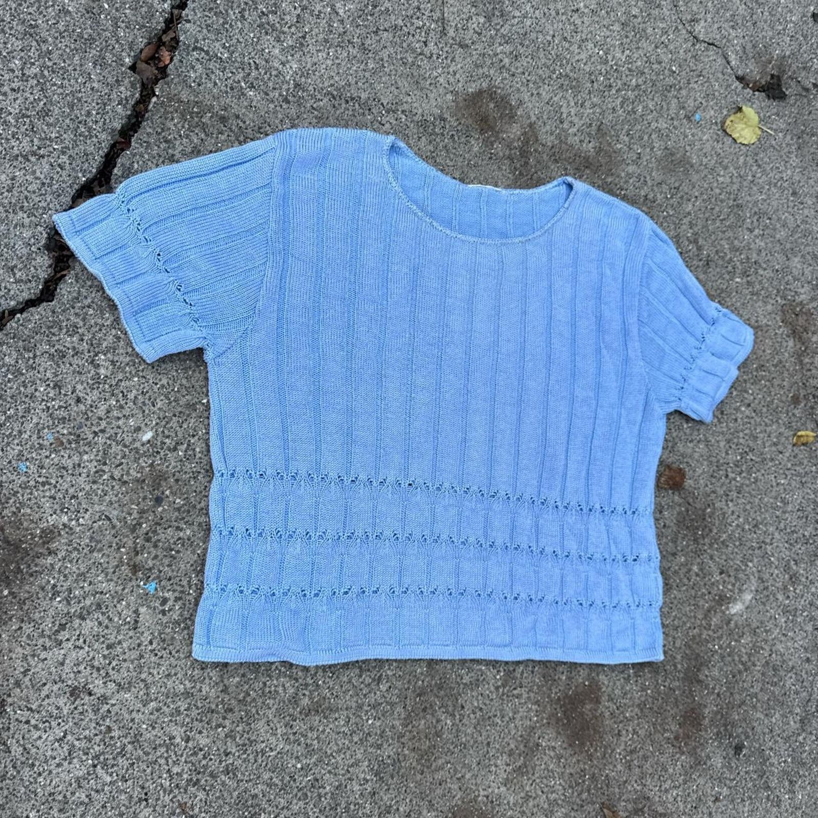 Other Vintage 80s Baby Blue Acrylic Knit Cropped Blouse Size Large Size L / US 10 / IT 46 - 2 Thumbnail