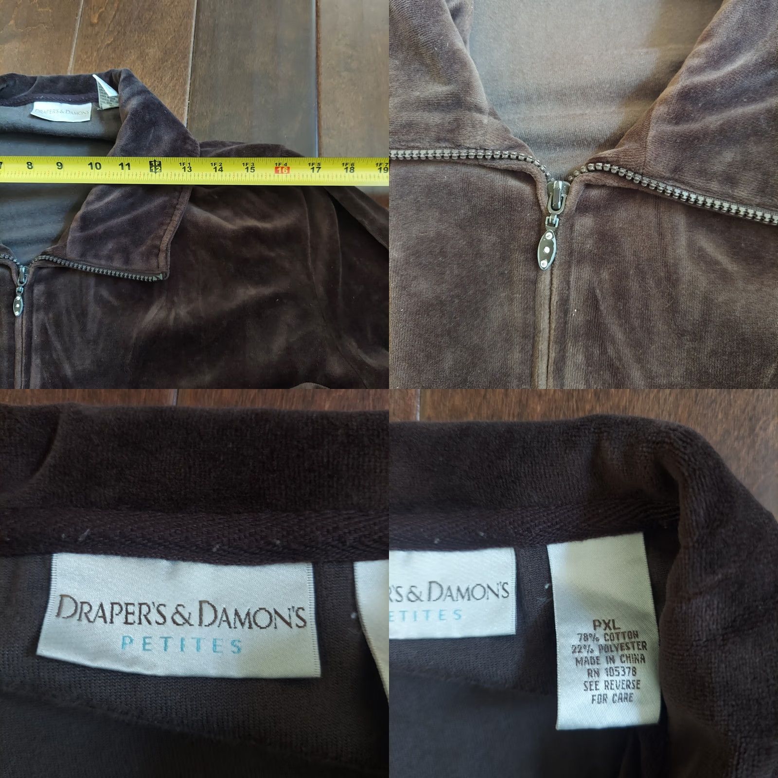Vintage Drapers & Damons Petites Velour Sweater Jacket Brown Long Sleeve Zip PXL Womens Regular Casual Size XL / US 12-14 / IT 48-50 - 9 Thumbnail