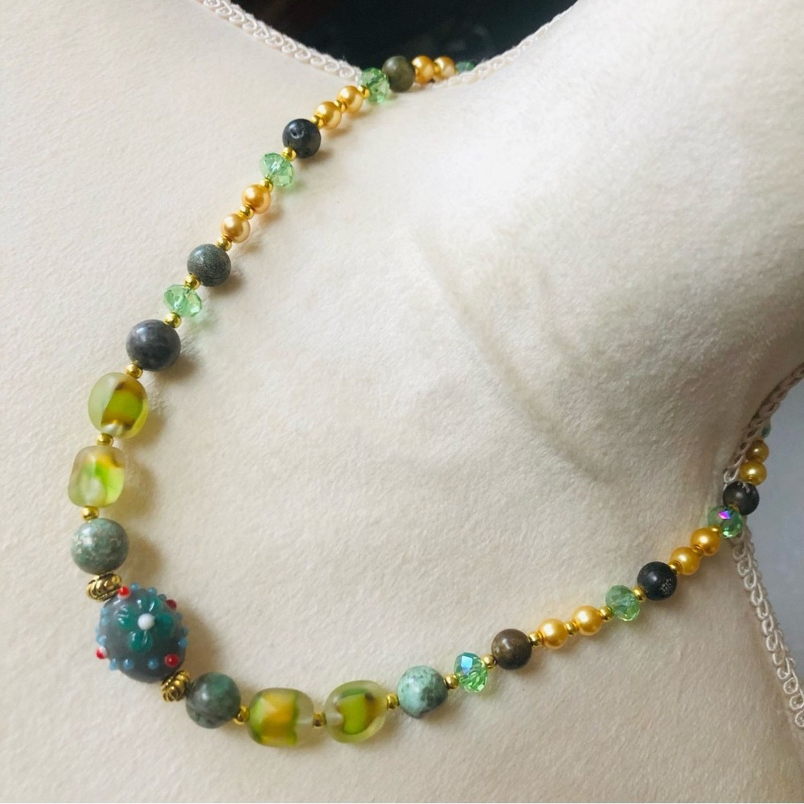 Handmade Handcrafted vintage glass lamplight stone necklace Size ONE SIZE - 1 Thumbnail