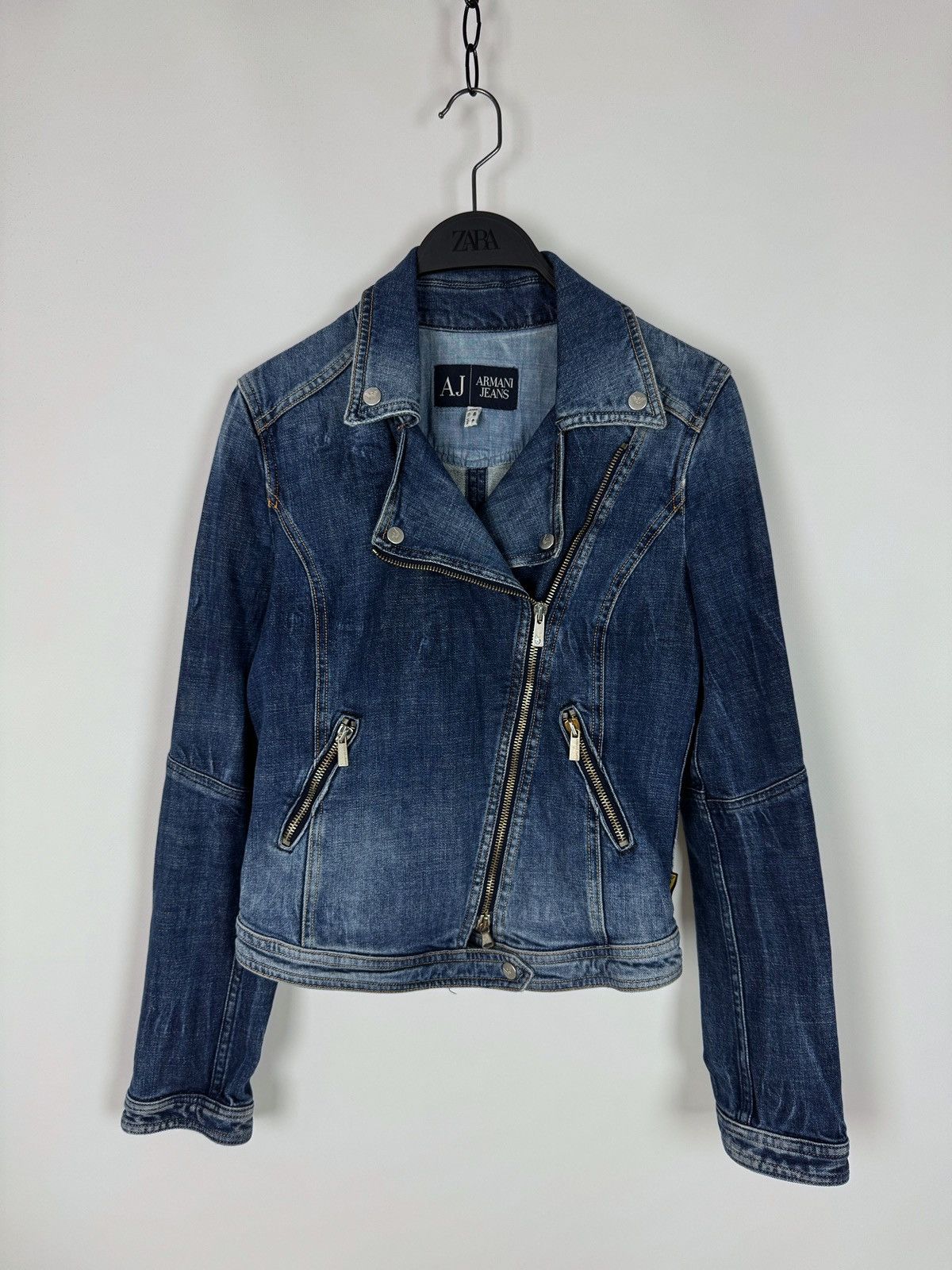 Armani Y2K Armani Jeans Denim Biker Jacket Size S / US 4 / IT 40 - 3 Thumbnail
