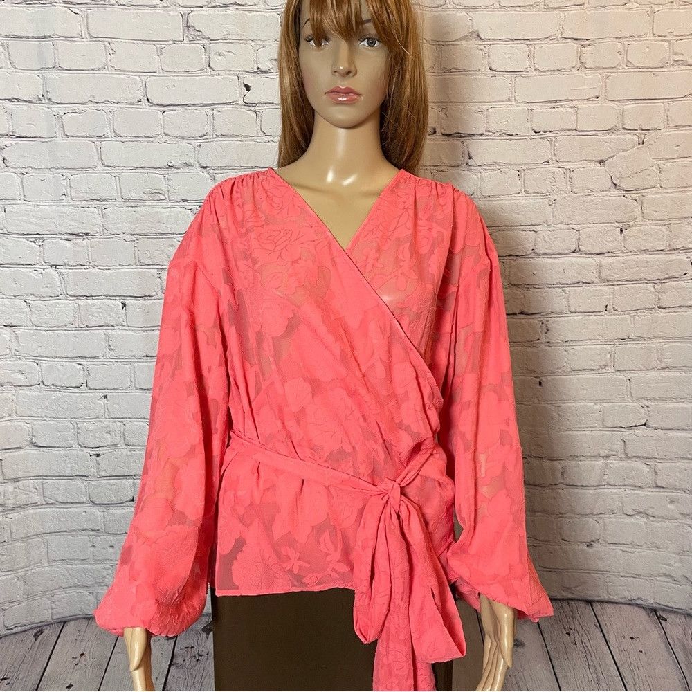 Other New Lane Bryant Classic Crop Sheer Full-Wrap Coral Long Sle Size 3XL / US 20-22 - 3 Thumbnail