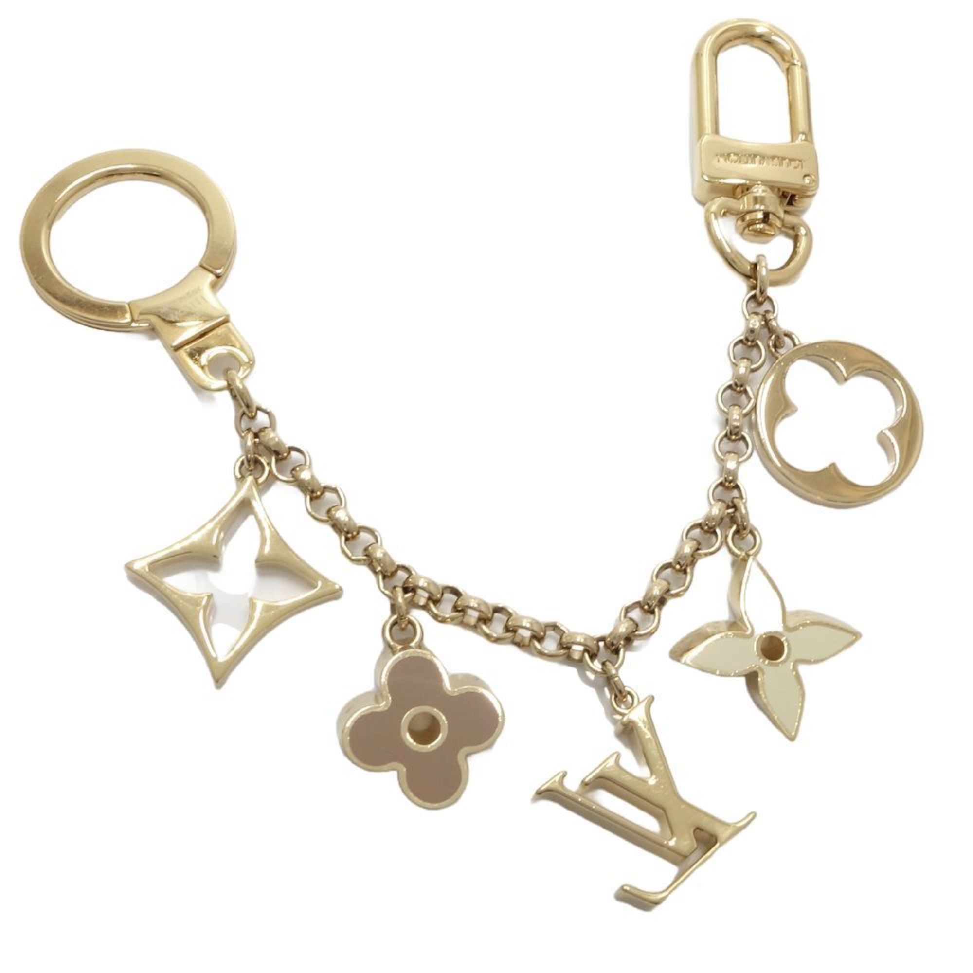 image of Louis Vuitton Keyring M65111 Fleur De Monogram Bag Charm Gold 180378, Women's