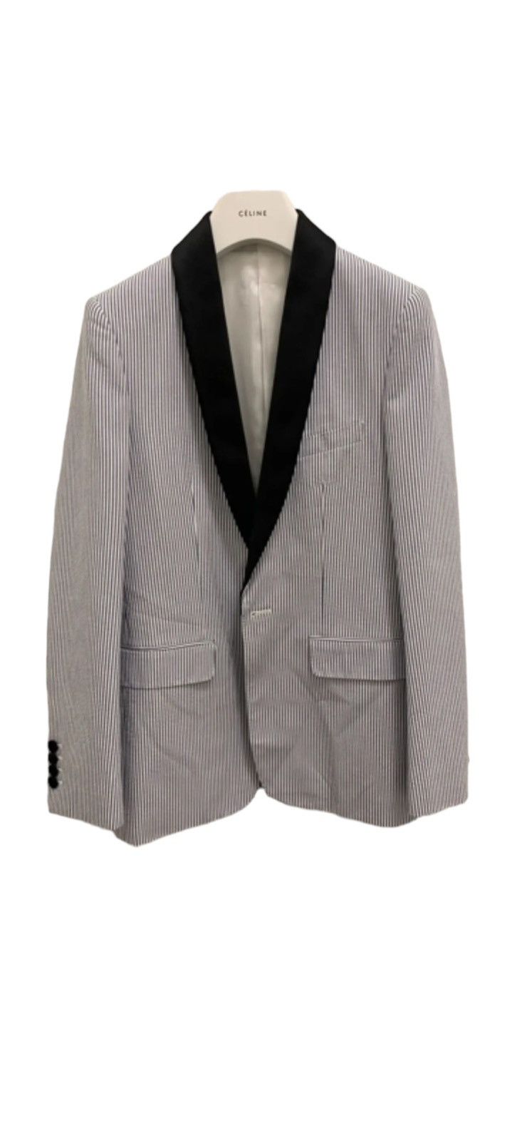 ジャケット CELINE |  JACKET IN STRIPED FLANNEL 2V18T438V.09BT Celine Striped Flannel Long Jacket in Anthracite — UFO No More