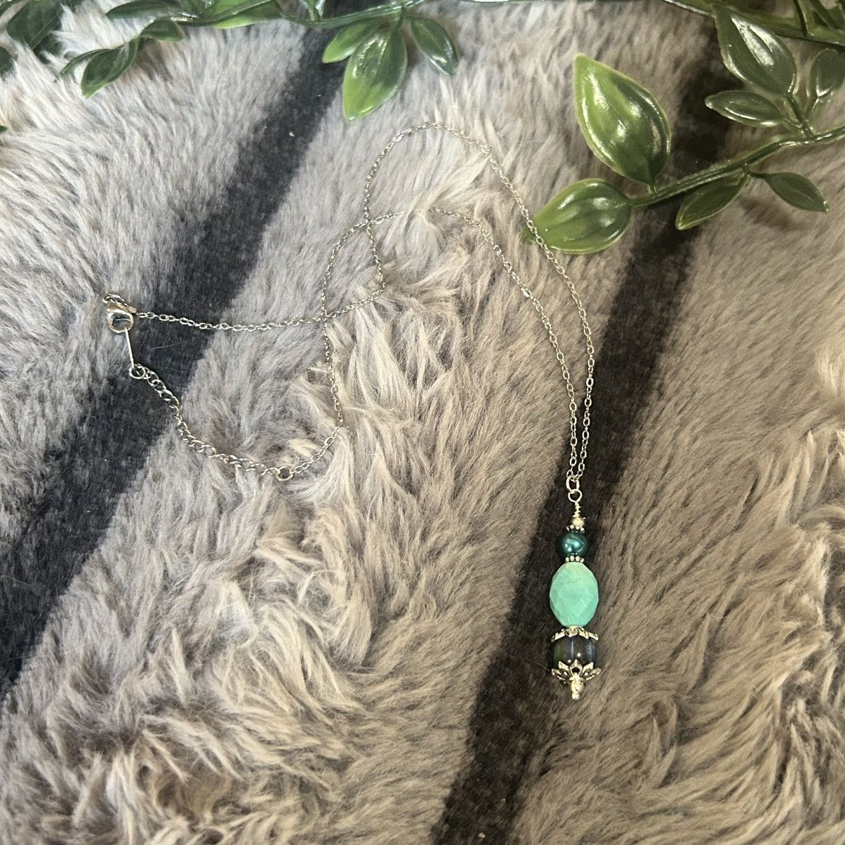 Handmade Handcrafted cat eye glass amazonite pearl beaded necklace Size ONE SIZE - 6 Thumbnail