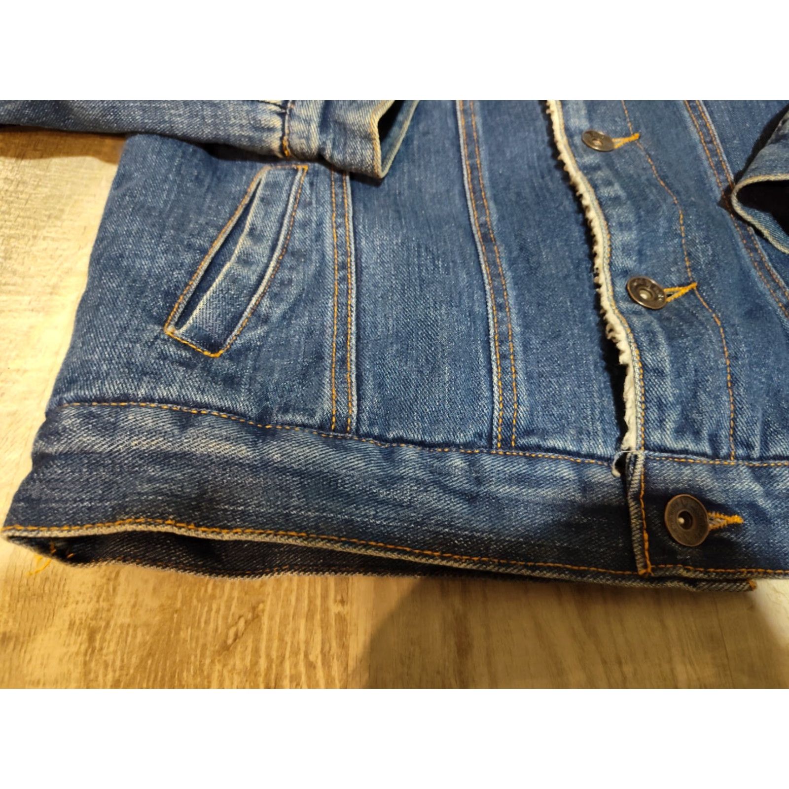 Vintage Weiweiniuzai Jean Jacket Sherpa Lined Very Thick Coat Button Closure EUC! Size US 31 - 2 Thumbnail