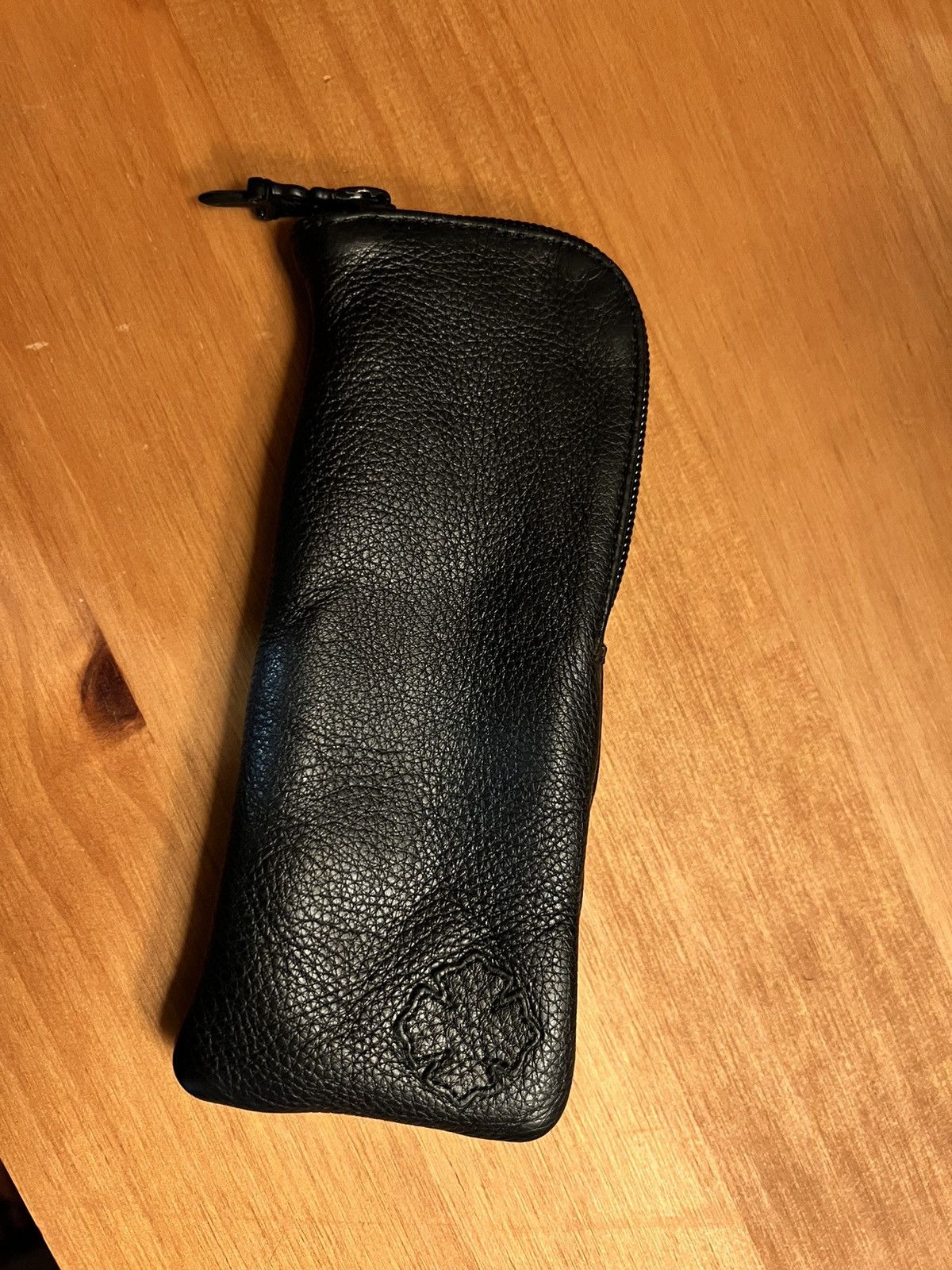 image of Chrome Hearts Black Leather Sunglasses Pouch, Men's