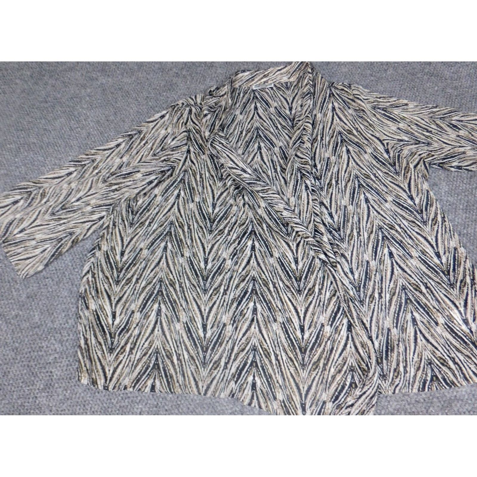 JM Collection JM Collection Blouse Kimono Geometric Beige Open Crew Neck Plus 3X Womens Casual Knit Polyester Vintage No Size XXL / US 16-18 / IT 52-54 - 3 Thumbnail