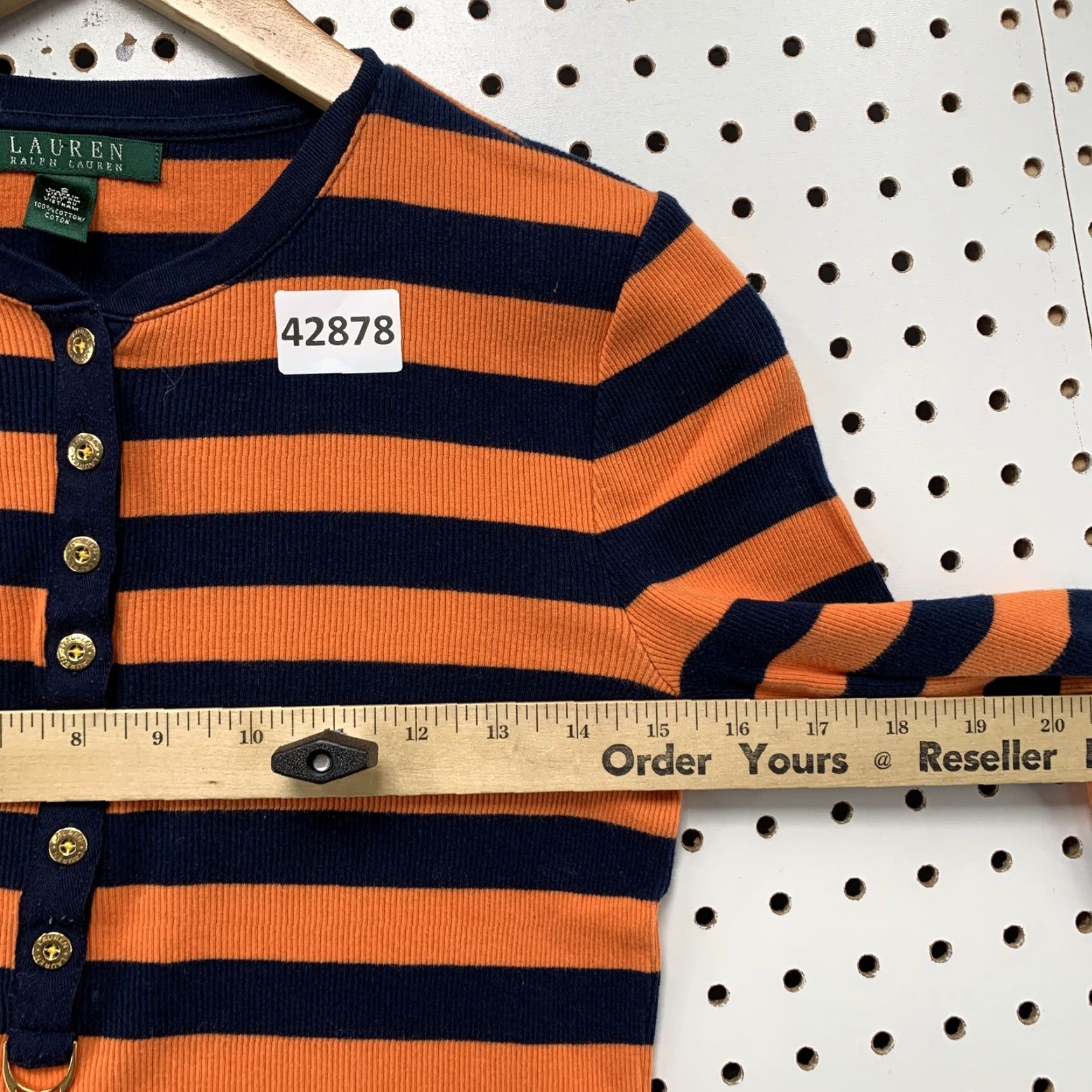 Ralph Lauren Lauren Ralph Lauren Henley Shirt Womens Small Orange Navy Striped 3/4 Sleeve Casual Blouse Size S / US 4 / IT 40 - 4 Thumbnail