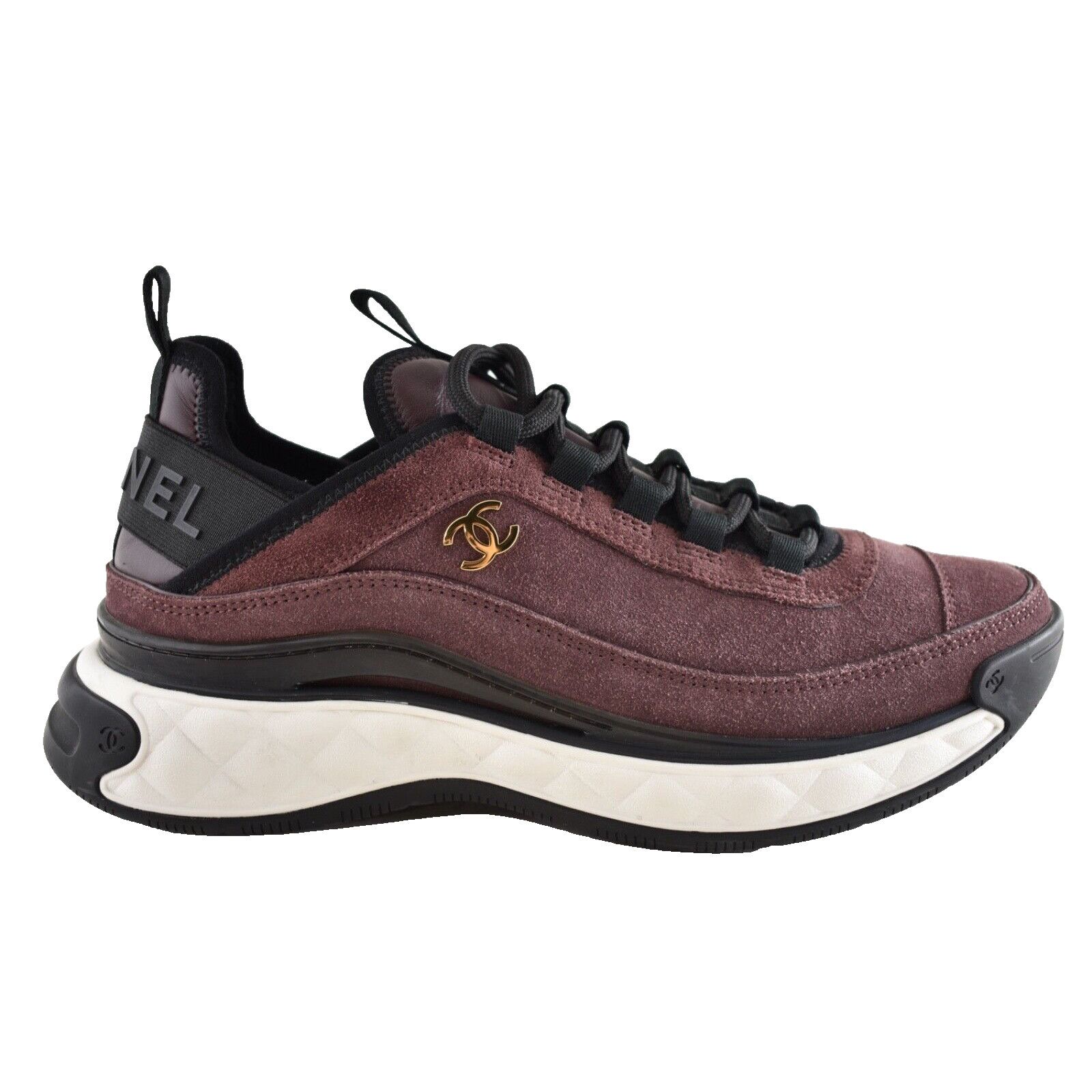 Chanel 23K Burgundy CC Logo Lace Low Top Sneaker 38.5