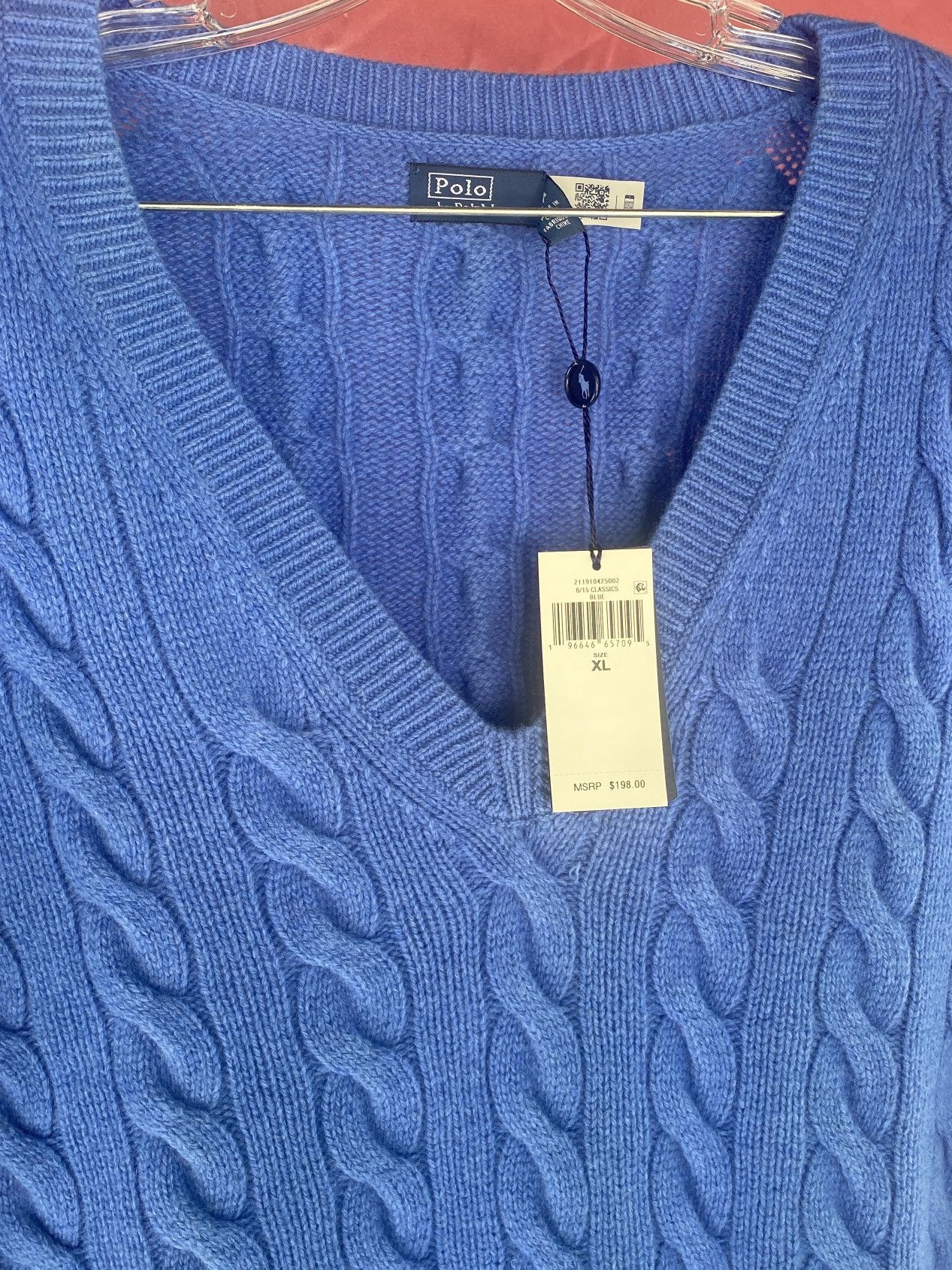 Polo Ralph Lauren NWT cable knit bright blue boxy vest sweater Size XL / US 12-14 / IT 48-50 - 3 Thumbnail