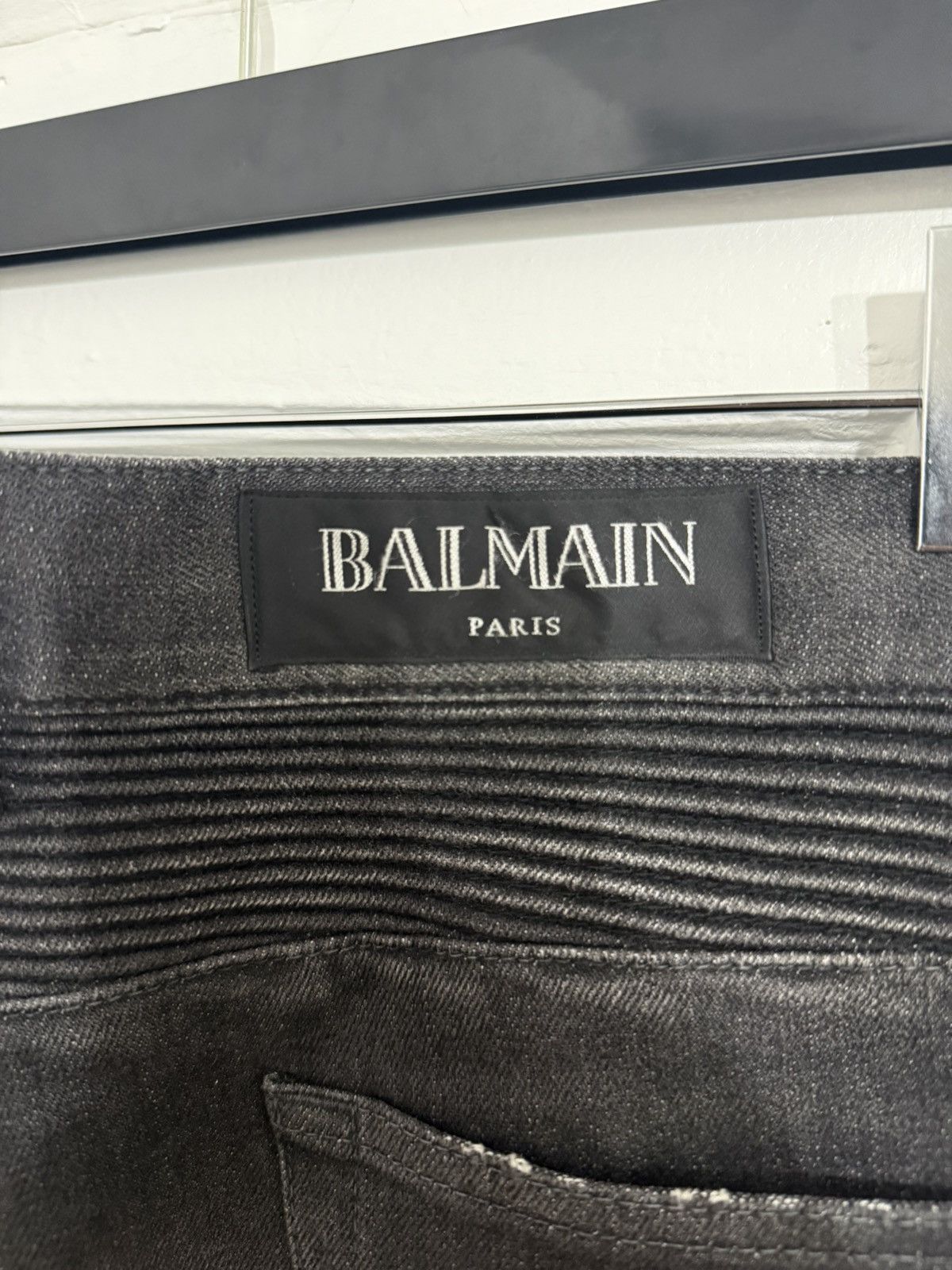 Balmain Distressed Black Biker Denim Size US 33 - 7 Thumbnail